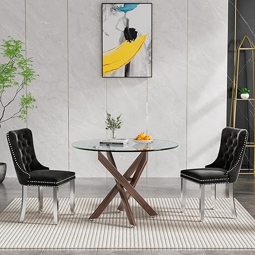 Miniatura 85 de Mesa de comedor redonda de vidrio de 36 pulgadas para 2-4 personas, patas de metal negro resistentes, mesa de cocina redonda de vidrio para