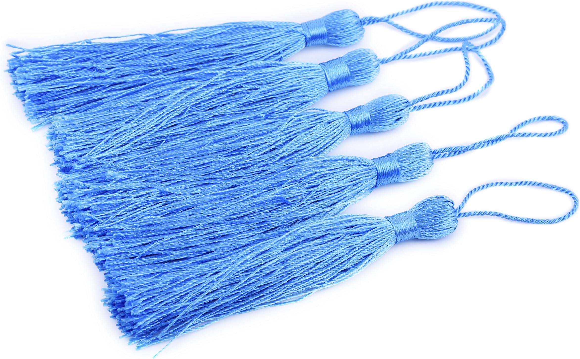 KONMAY 20pcs Silky Handmade Tiny(3.5'') Soft Craft Mini Tassels with Loops for Bookmarks Jewelry Making, Decoration DIY Projects (Sky Blue)