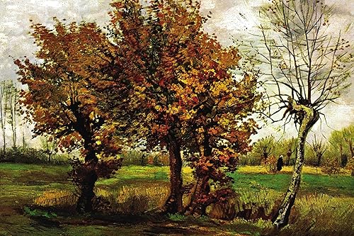 AllPosters Lienzo decorativo para pared, paisaje otoñal con cuatro árboles de Vincent van Gogh, 18 x 12 pulgadas
