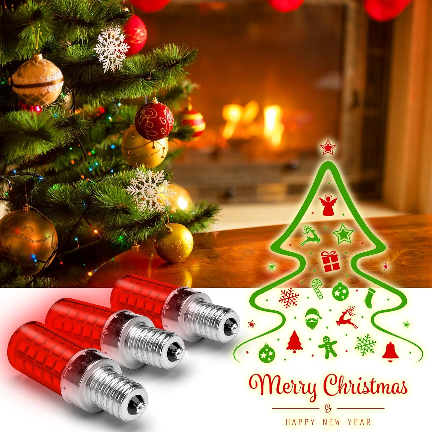 ALIDE E12 LED Candle Red Light Bulb,4W, 40Watt Equivalent, E12 Small Base C7 T6 Red LED Bulb for Christmas Holiday Festival Party Decoration Porch Sleep Night Light Chandelier Candelabra,3Pack