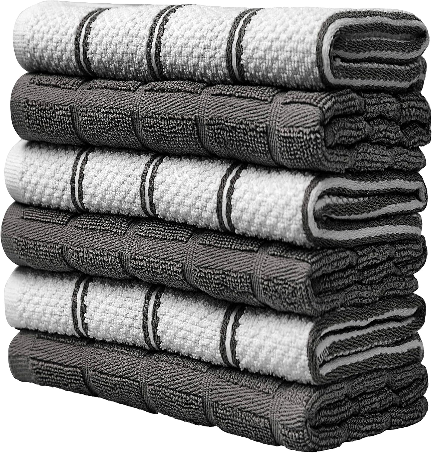 Kitchen Hand Towels 16"x 28" | Grey Popcorn Gird Design | Kitchen Towel Set | Soft, Highly Absorbent with Hanging Loop | Natural Ring Spun Cotton Kitchen Towel | Large Tea Towel Set | 380 GSM - 6 Pack