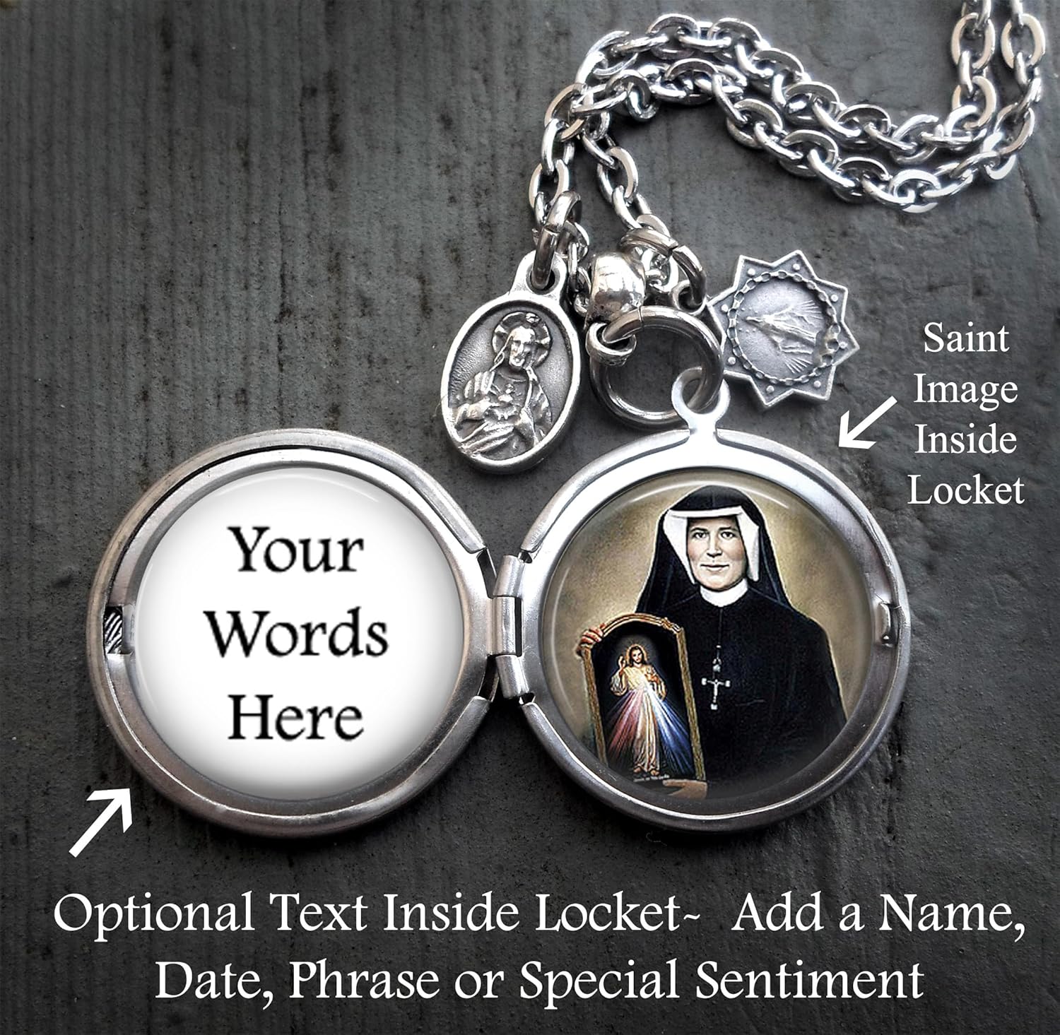 St. Maria Faustina Kowalska Locket Necklace, Patron Saint Confirmation Gift, Italian Charms, Catholic Jewelry - Image 2