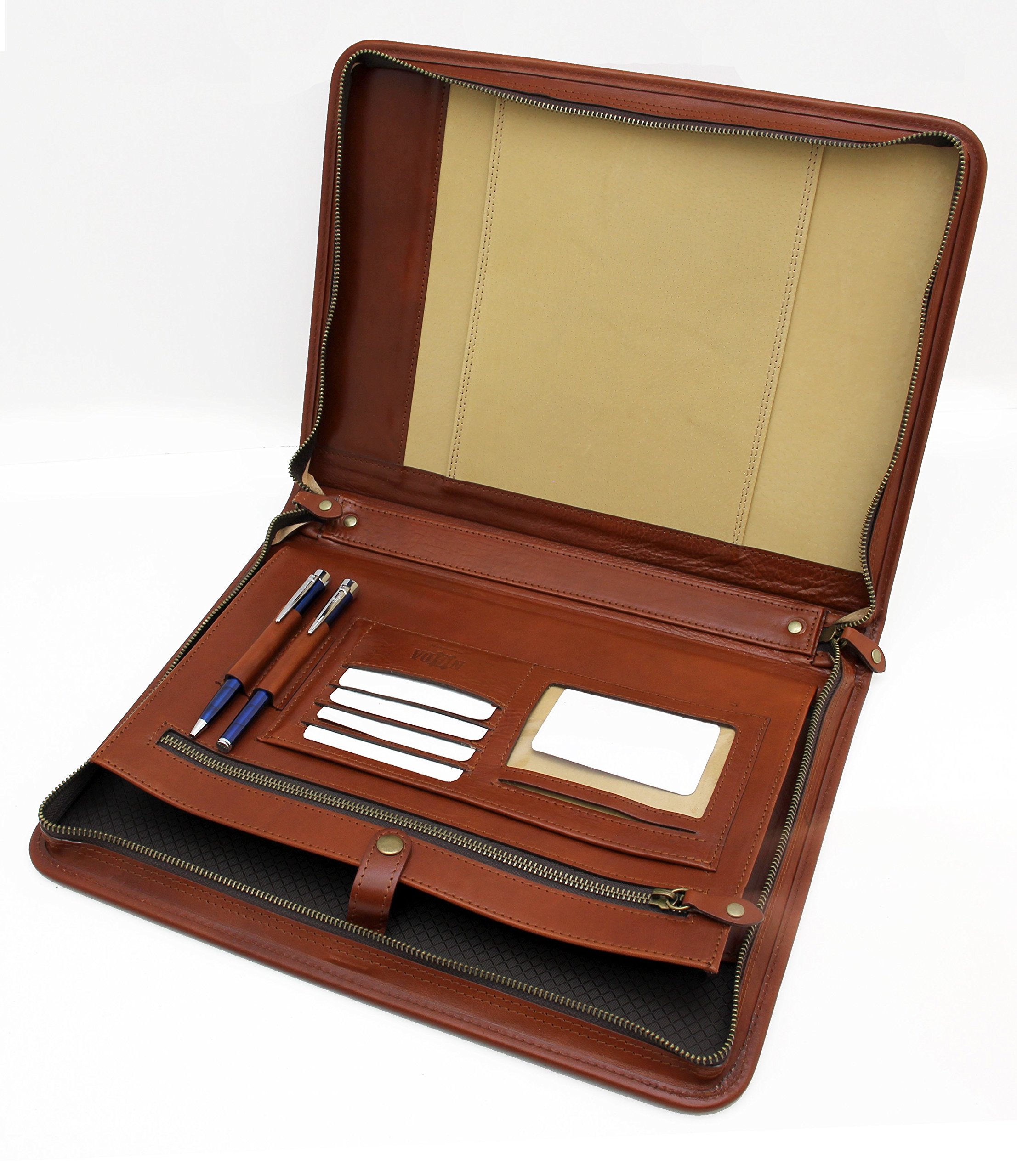 Portafoglio cartelle in pelle, custodia portablocco formato A4, Business, cartella professionale in pelle Cognac