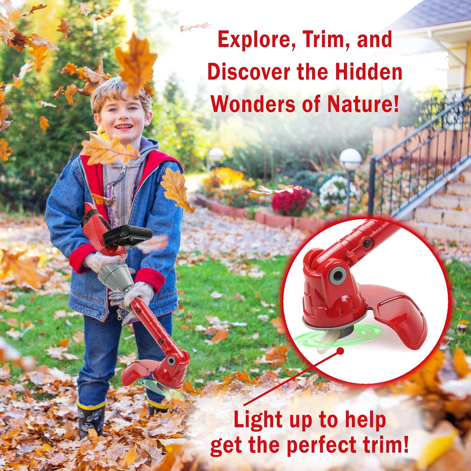 Kids Weed Trimmer Toy for Toddler Landscaping Gardening Tools and Equipments with Lights and Sounds Includes Mask Safety Goggles and Earmuffs