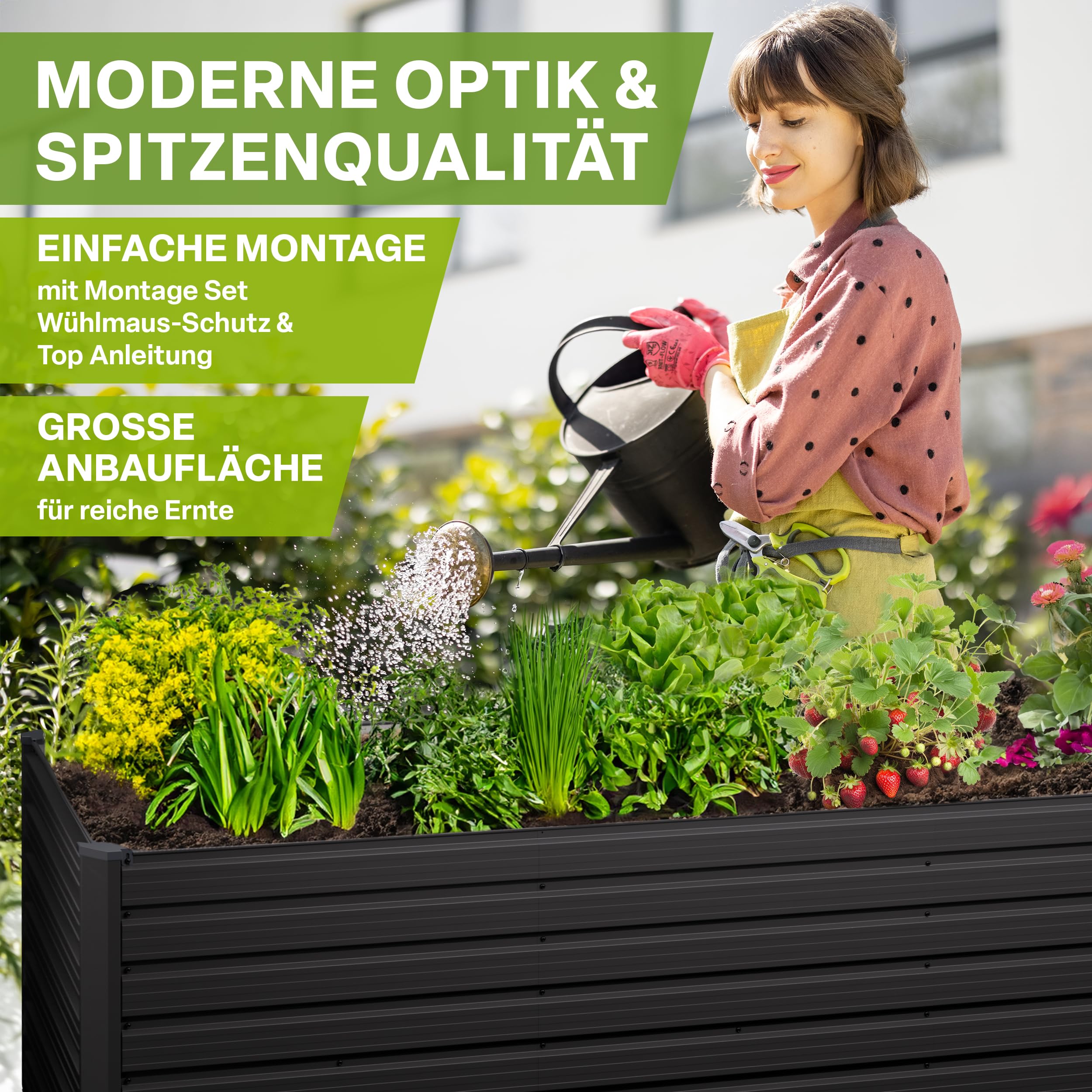 TTL GARDEN 250x90x80cm Meadow XL HIGH Metall Hochbeet Anthrazit Stahl Blech | - rostfrei verzinkt & grau lackiert rechteckige Form sehr stabil Garten Beet für Gemüse Kräuter Blumen Garten Gemüsebeet
