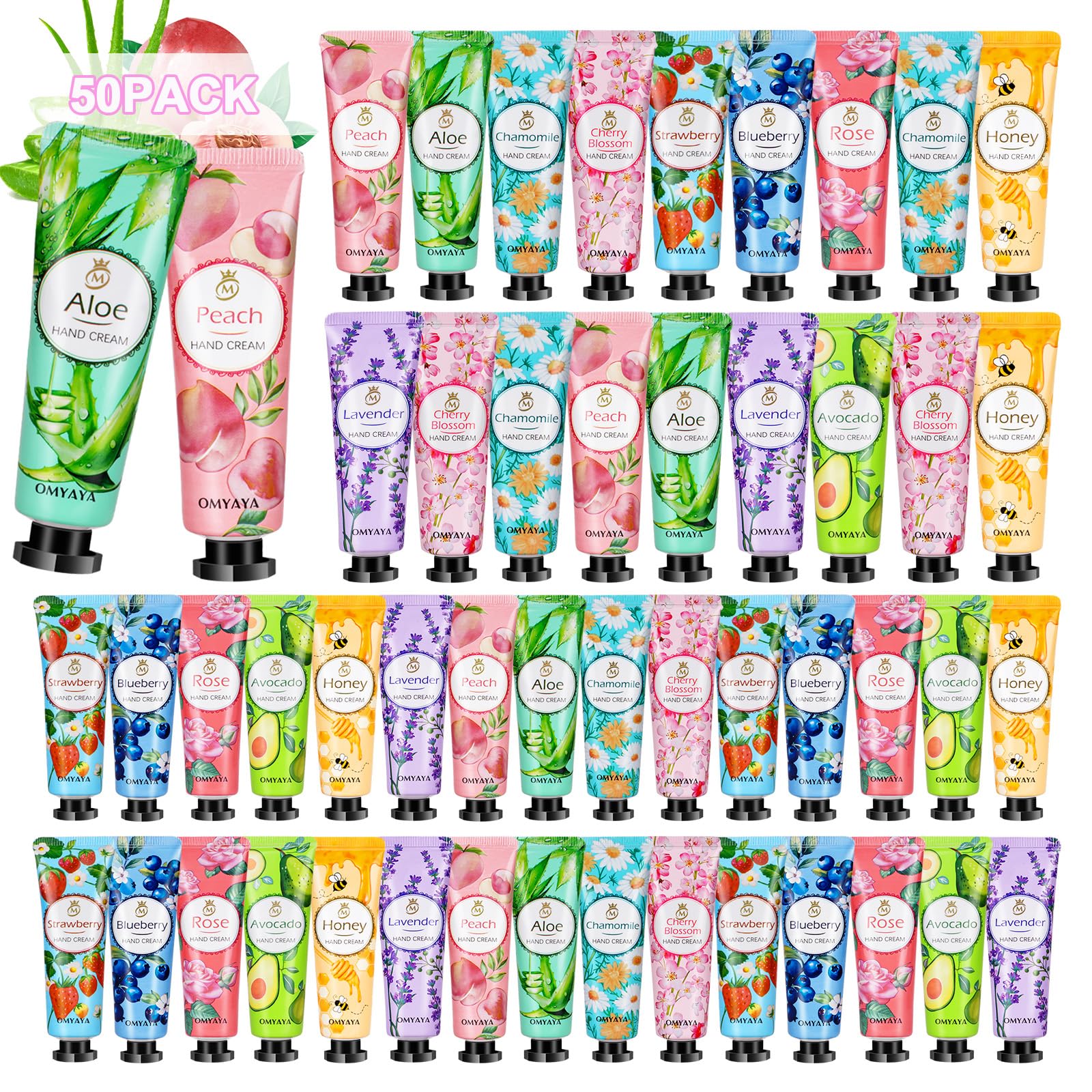 50 Stück Handcreme Mini Handcreme Set, Kleine Geschenke für Frauen | Feuchtigkeitscreme mit 10 Duft für Trockene Hände, Geschenkset für Kollegen Freundin Geburtstag Weihnachten Valentinstag