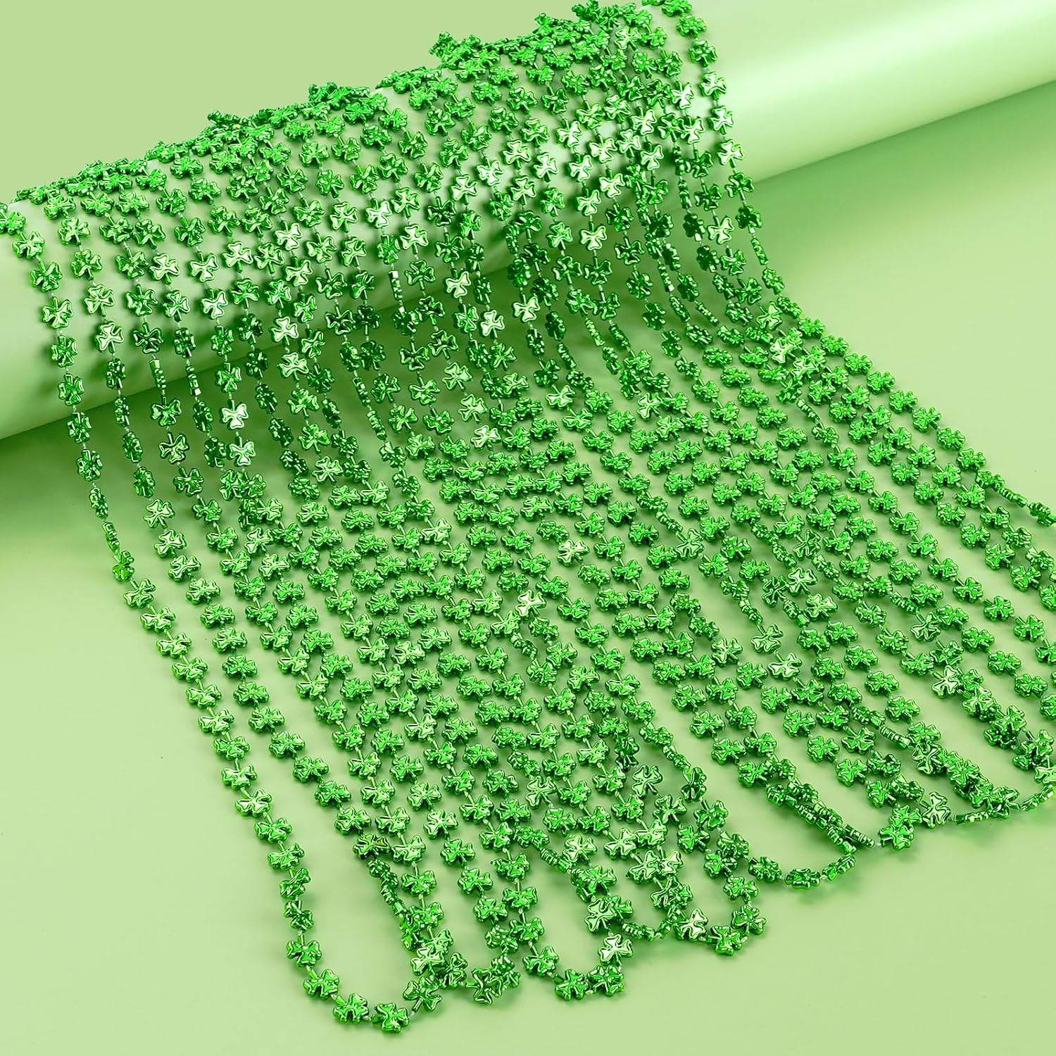 ZZYFGH 24 Pcs St Patricks Day Shamrock Necklaces, St Patricks Day Necklace, Plastic Shamrock Necklaces Bulk 33" 7mm Green Clover-Shaped Beads Necklace for St. Patrick's Day Party Favors Decorations Gift - Image 7