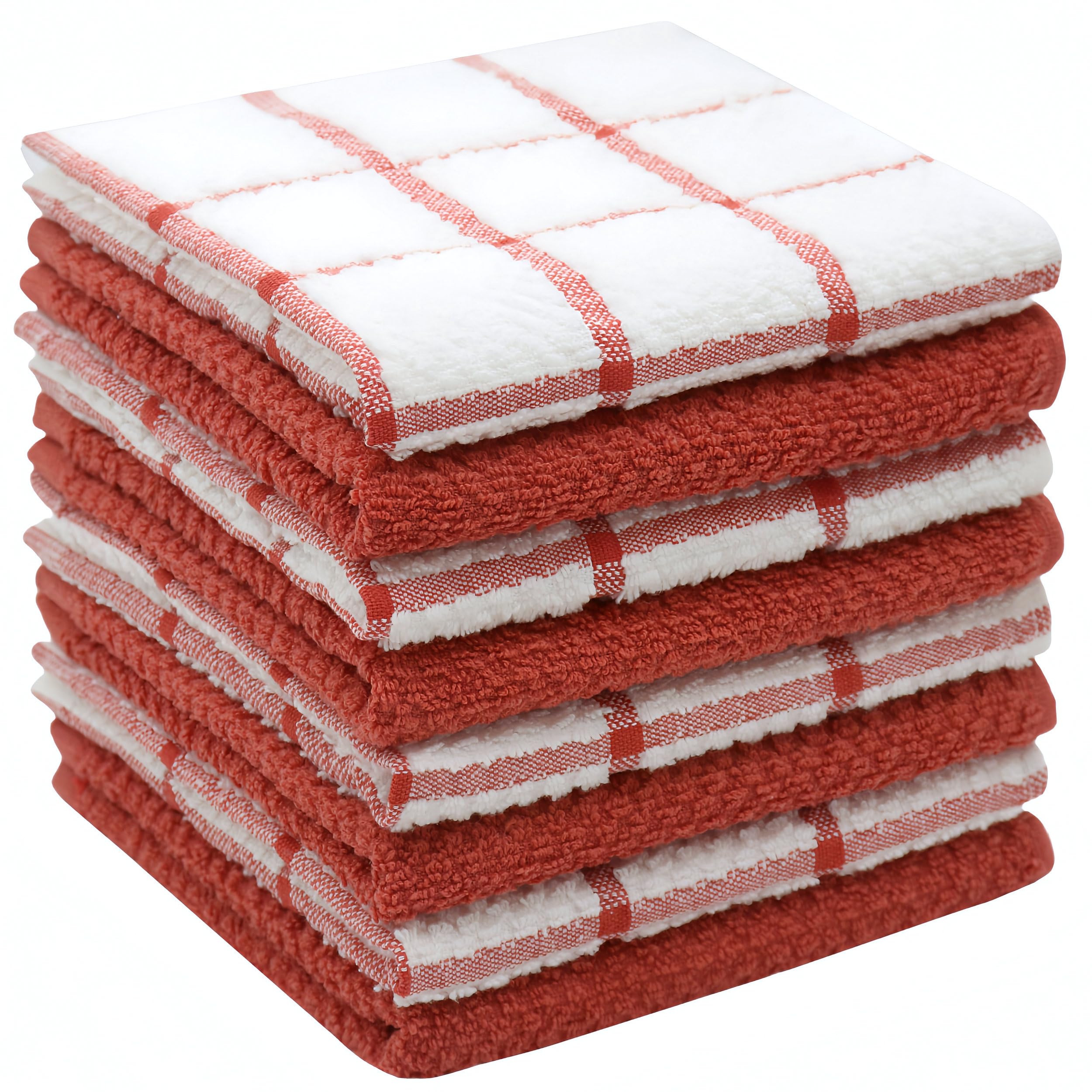 Cleaning Rags Cleaning Cloths for Cleaning House, Cotton Dish Cloths Dish Rags for Washing Dishes, Set of 8, Light and Soft Terry Kitchen Washcloths Kitchen Rags,12 Inch x 12 Inch (Red Set