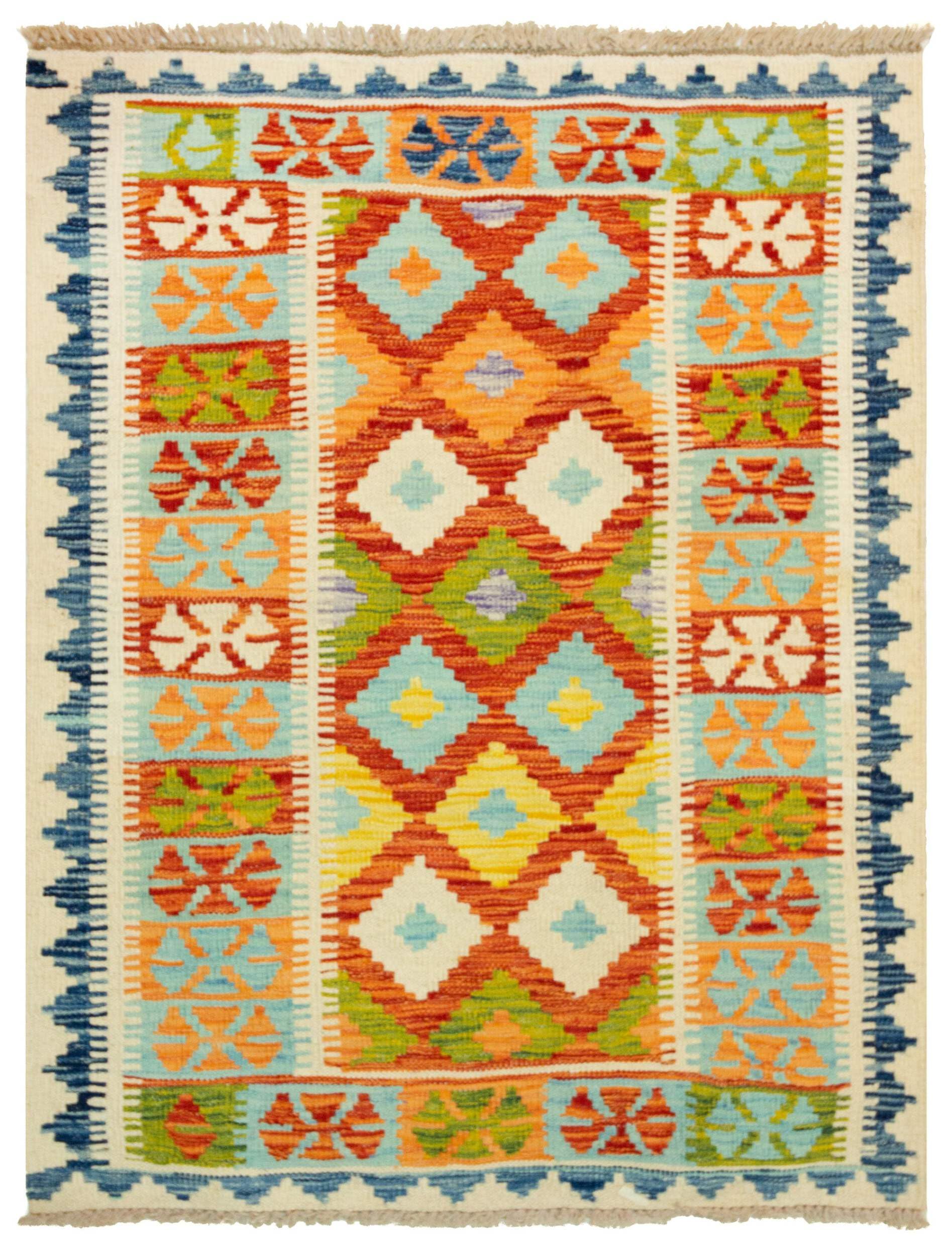 Kilim Tapis 100 % laine 118 x 80 cm, fait à la main, pièce unique de style Herat Boho multicolore, tissage plat, tapis d'entrée et chambre