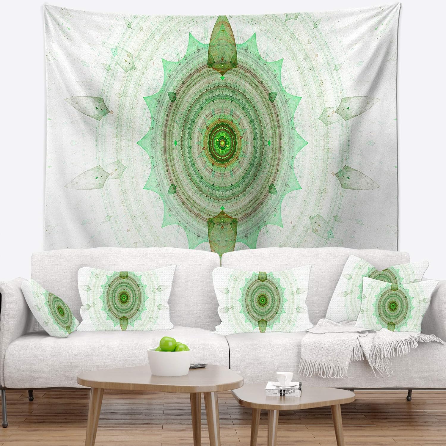 Designart ' Light Green Cryptical Sphere' Abstract Tapestry Blanket Décor Wall Art for Home and Office, Created On Lightweight Polyester Fabric Medium: 39 in. x 32 in
