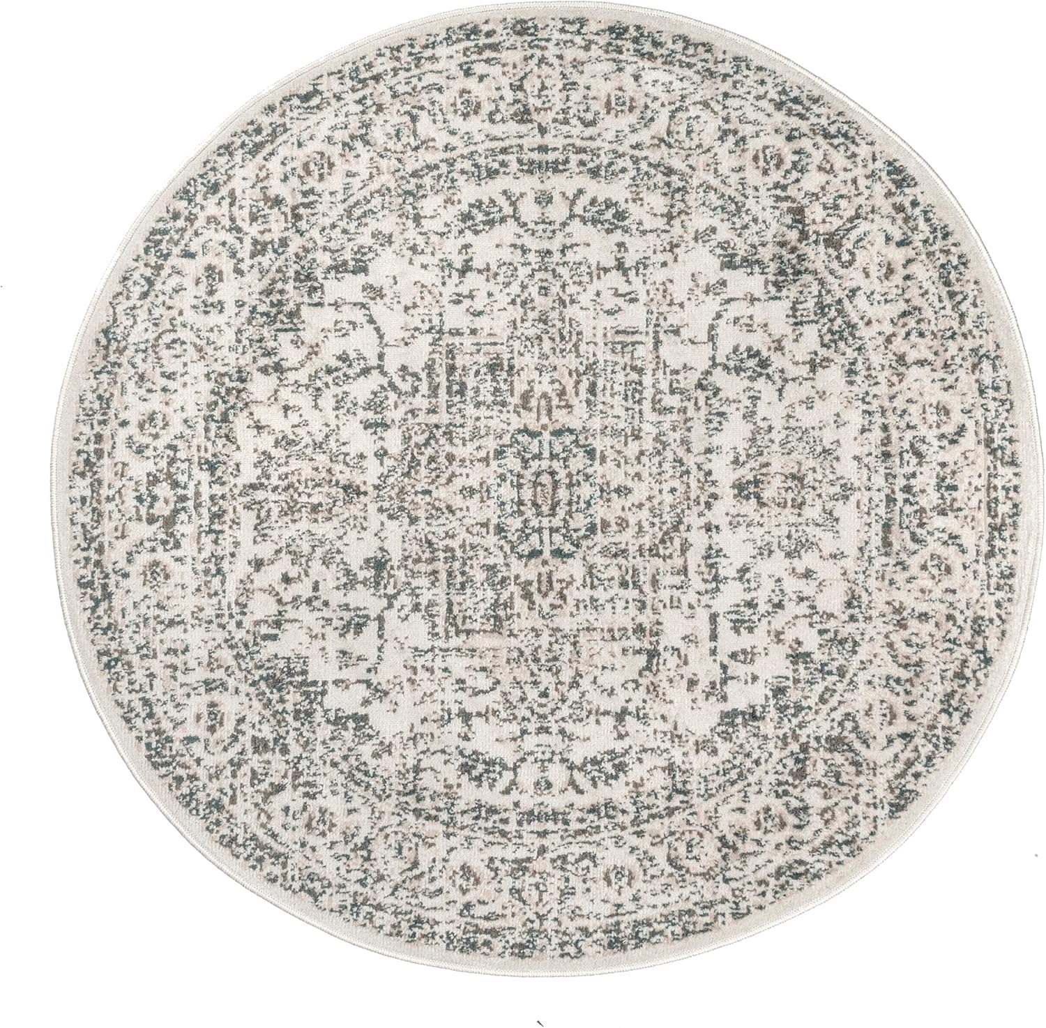 Nuloom Tanith Cream/Grey, 8' Round, Vintage Medallion, Soft and Cozy, High Traffic, Stain Resistant, Easy Clean, Durable Area Rug for Bedroom, Living Room, Dining Space, Den, Foyer, Entryway