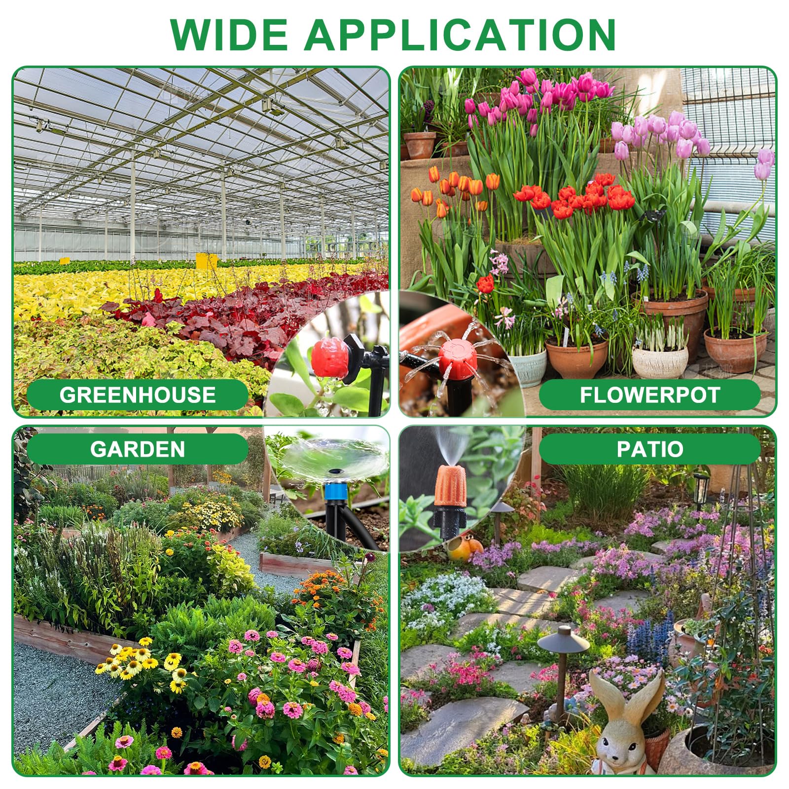 60+15M Kit Irrigazione Serra Sistema di Irrigazione da Giardino | Kit per Irrigazione a Goccia,313 Pezzi DIY Kit di Micro Irrigazione Automatico Regolabili per Giardino Serra Impianto Prato