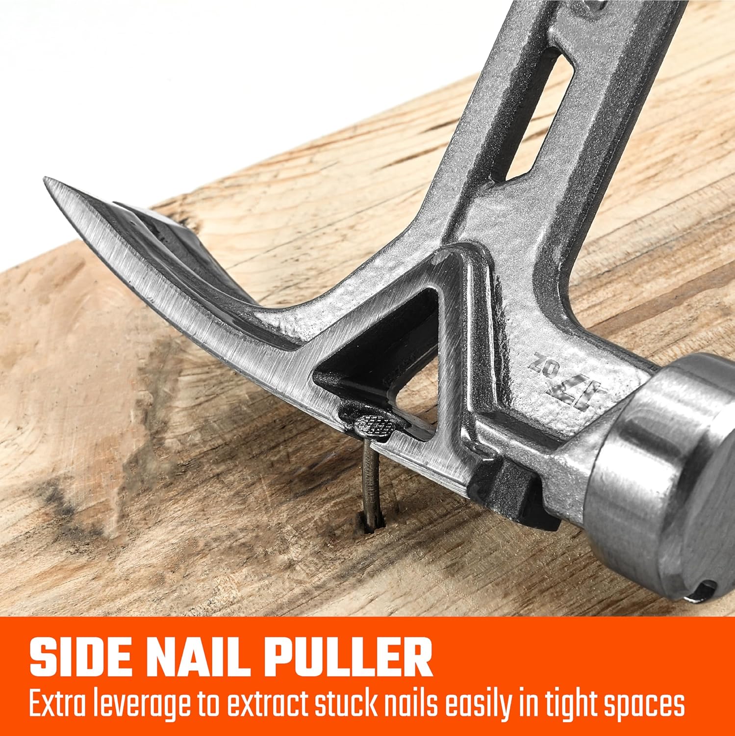 VANQUISH Framing Hammer 17oz One Piece Forged Straight Claw Hammer with Smooth Face & Shock Reduction Grip, Claw Hammer with Magnetic Nail Holder Side Nail Puller, 0628
