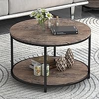 Vista 12 de NSdirect Mesa auxiliar redonda, mesa de centro pequeña de 27.5 pulgadas para sala de estar, escritorio de madera rústica de 2 niveles con estante