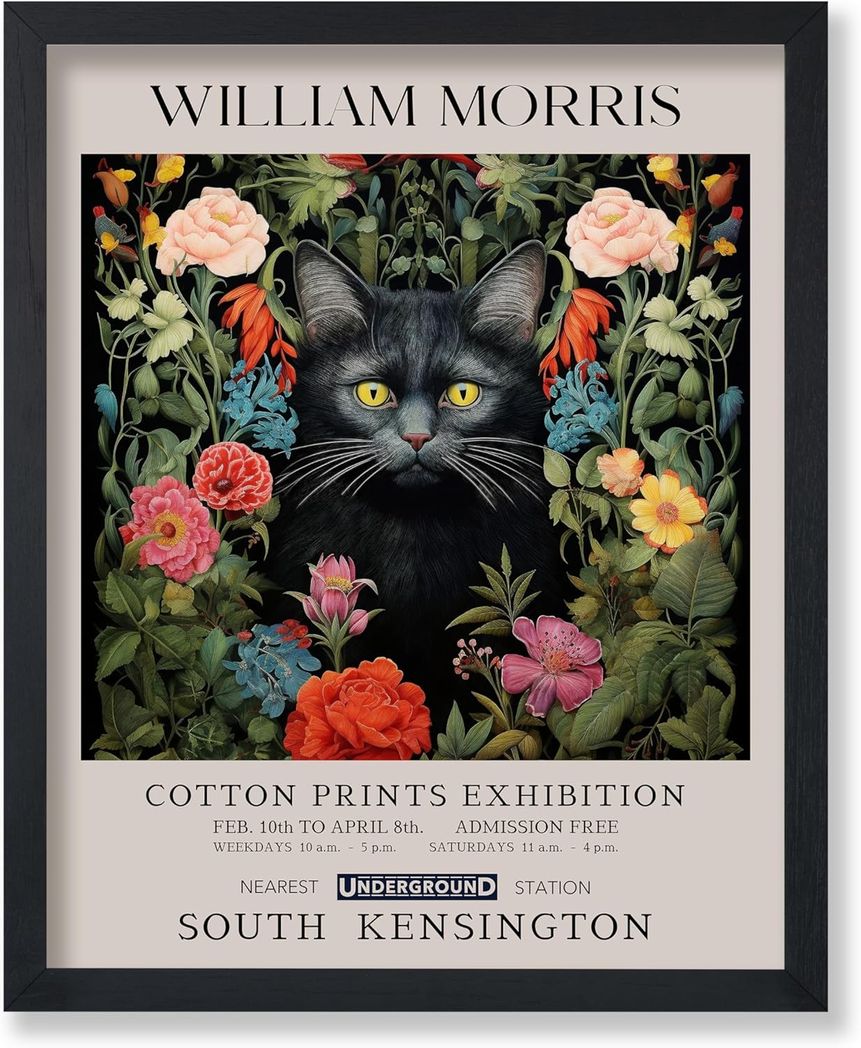 Monem Art William Morris Poster - Night Sky Print - Moon Art - Flower Art - Botanical Art - Animal Art - Exhibition Art - Floral Art - Aesthetic Office or Bedroom Decor - 8x10 Black Framed