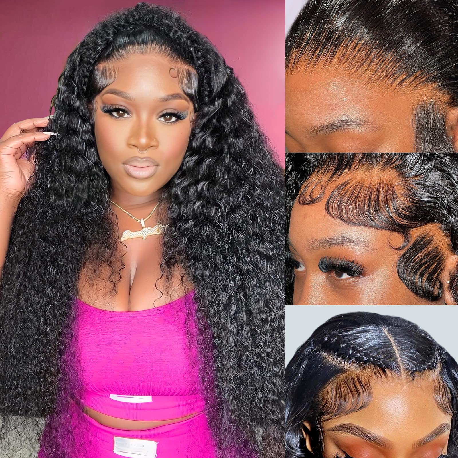 Amazon.com : 24Inch Deep Wave Lace Front Wigs Human Hair  display picture 2