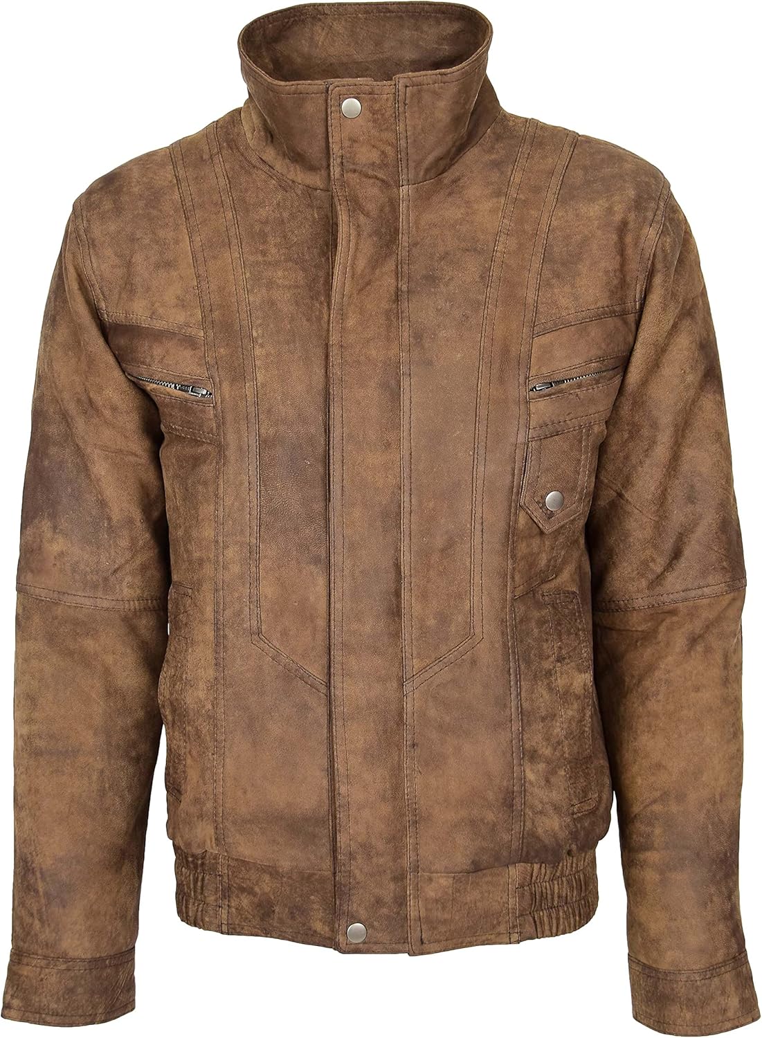 Mens Real Leather Bomber Jacket Classic Blouson Style Robert Brown