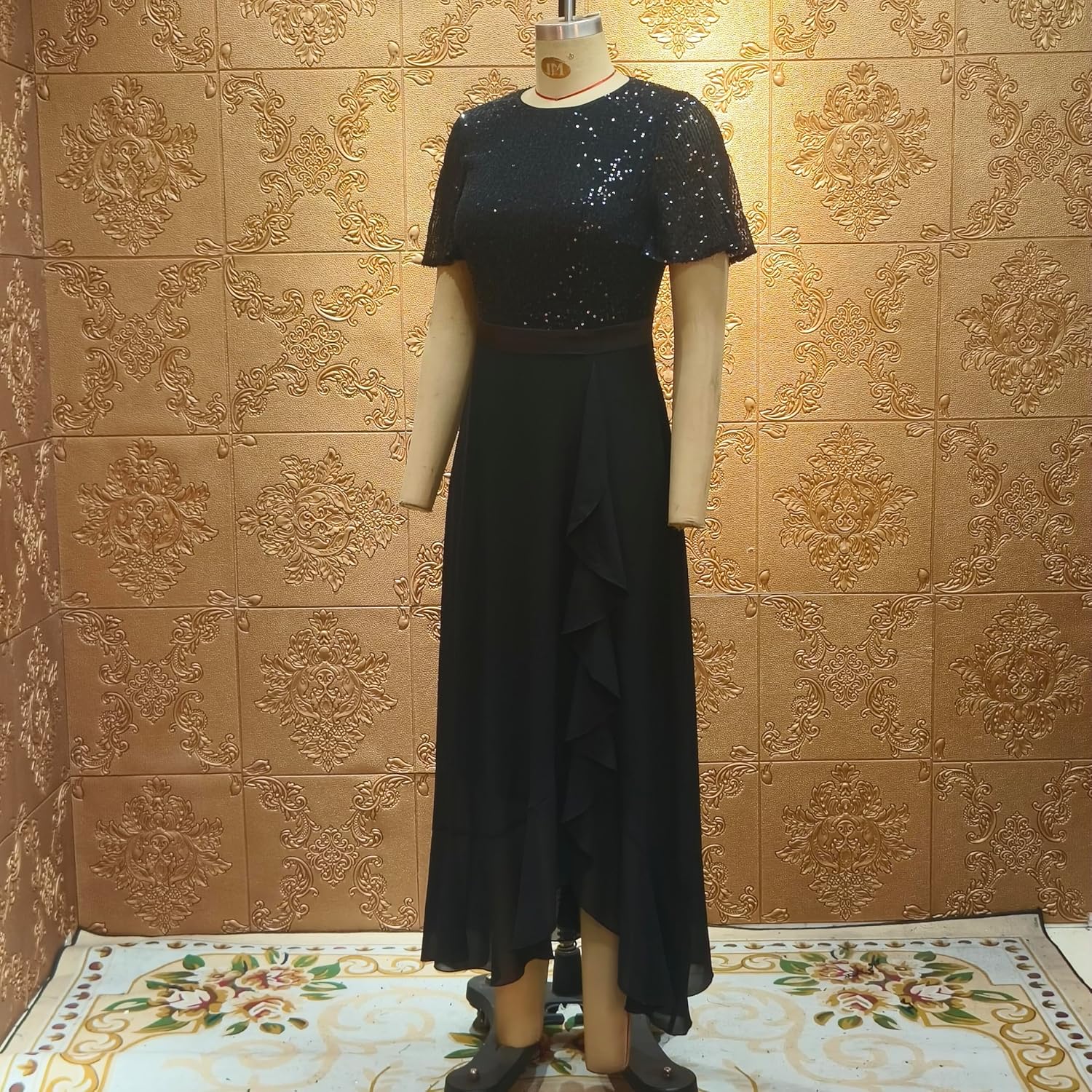 キャバドレス・ドレス通販LaLaTulle(ララチュール)【公式】 Cololura レディース セクシー スパンコール レース チュール 半袖  シフォン Cololura レディース セクシー スパンコール レース チュール 半袖 シフォン ボディコン カクテル フォーマル イブニング