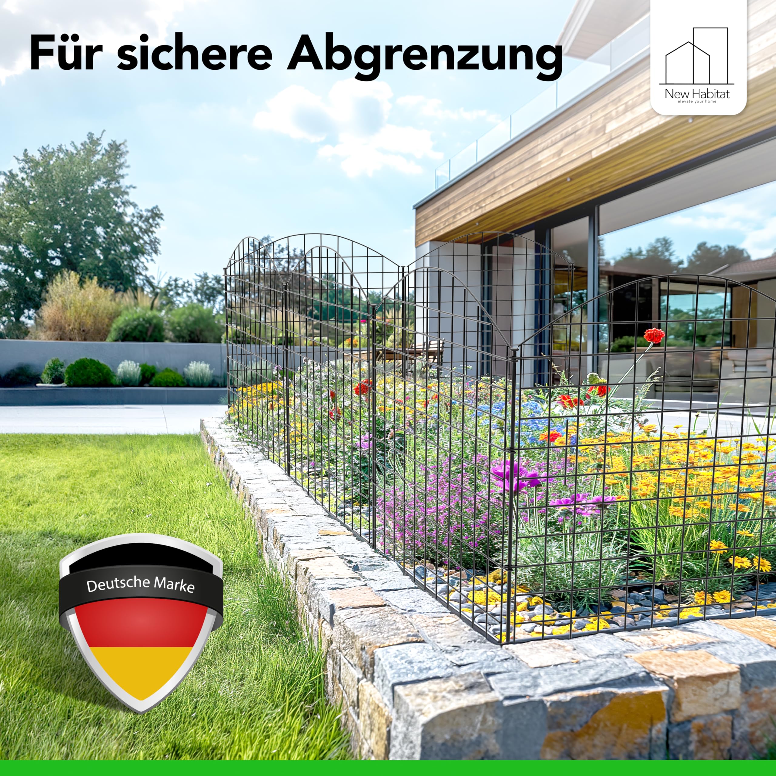 NewHabitat | 10x Teichzaun Steckzaun aus Metall, Anthrazit, 78cm - Erweiterbares Zaunset für Garten, Teich, Pool und Tiergehege