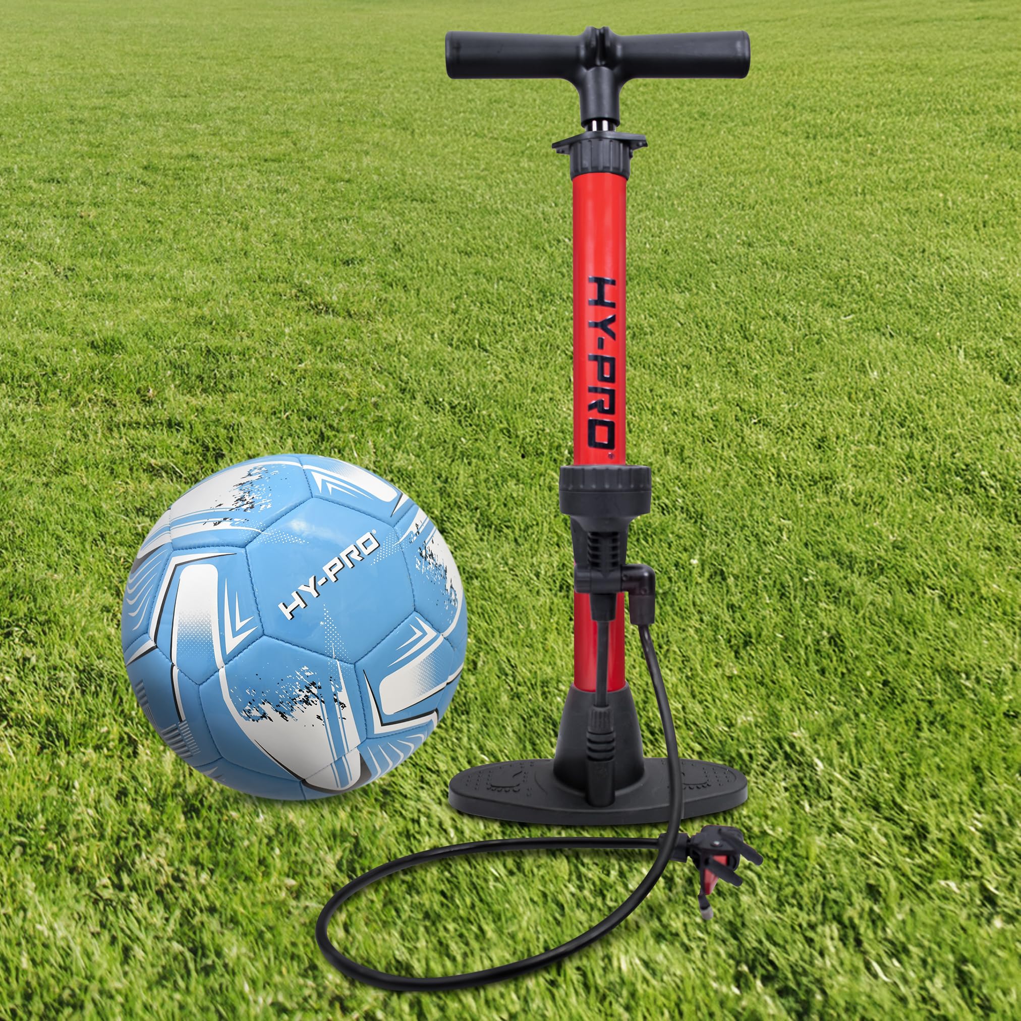 Hy-Pro Pompka do roweru i piłek - z manometrem, zaworami Presta i Schradera, nadaje się do wszystkich sportów piłki nożnej, koszykówki, rugby, pompki rowerowej, pompy podłogowej, pompy do rowerów