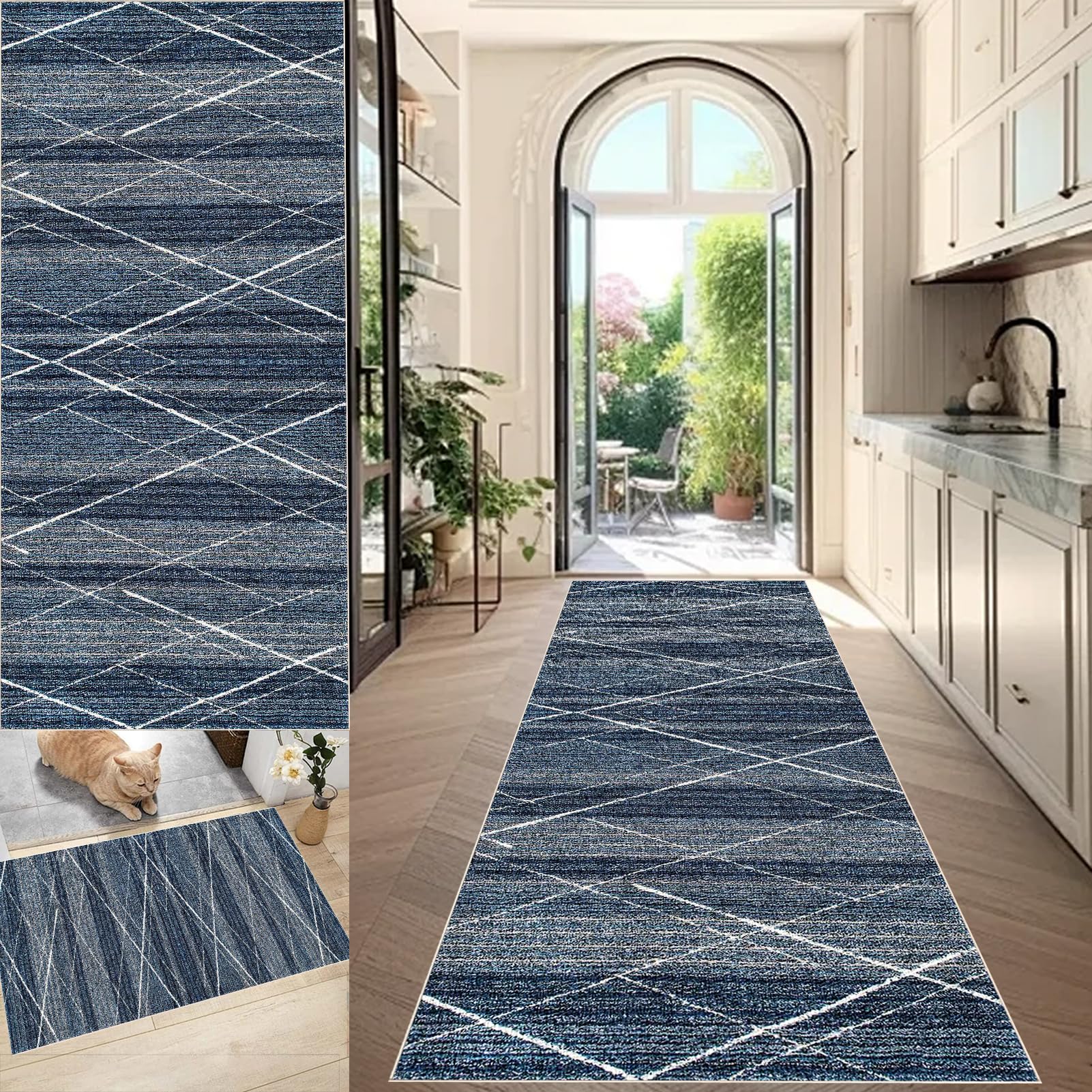 Runner Rug for Entryway 60 x 450 cm Runner Rugs for Hallways Non Slip Long Carpet Runners, Hall Runner Narrow Rugs Washable Kitchen Mat Absorbent Floor Door Mat for Bedroom Entrance Laundry Room