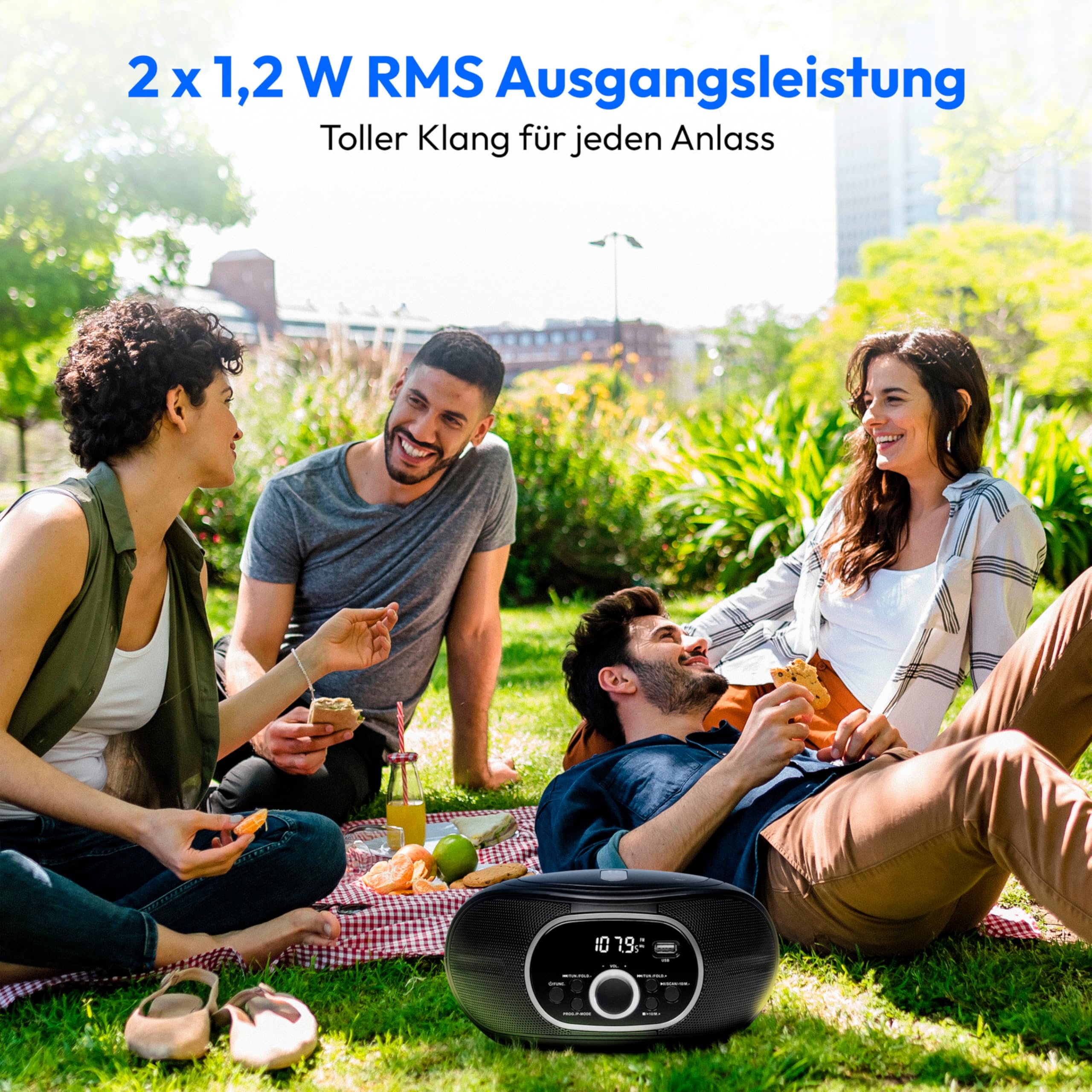MEDION Przenośny Boombox E65711, odtwarzacz CD/MP3, FM FM, AUX, zasilanie bateryjne, czarny