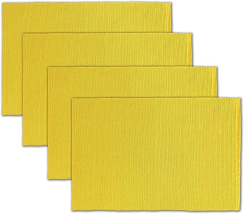 Juego de 4 manteles individuales acanalados 100 % algodón, 13 x 19 pulgadas, color amarillo, para uso diario, Acción de Gracias y otoño, manteles Juego de 4 manteles individuales acanalados 100 % algodón, 13 x 19 pulgadas, color amarillo, para uso diario, Acción de Gracias y otoño, manteles