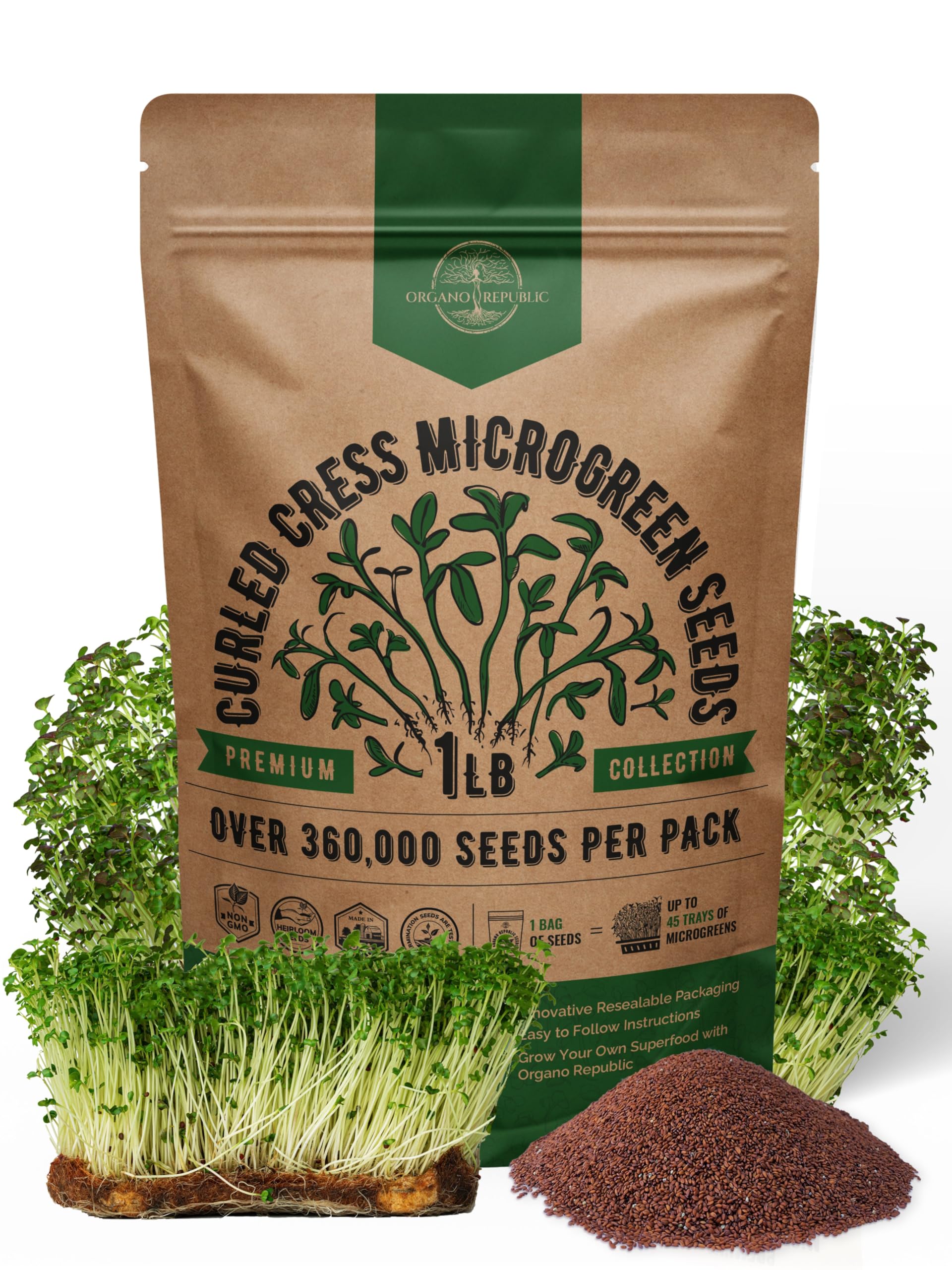 Sponsored Ad - Organo Republic Cress Sprouting & Microgreens Seed - 360,000 Non-GMO Heirloom Seeds, Sprouts in Bulk 1lb Resealable Bag for Planting & Growing Microgreens in Soil, Coconut Coir, Aeroponic & Hydroponic
