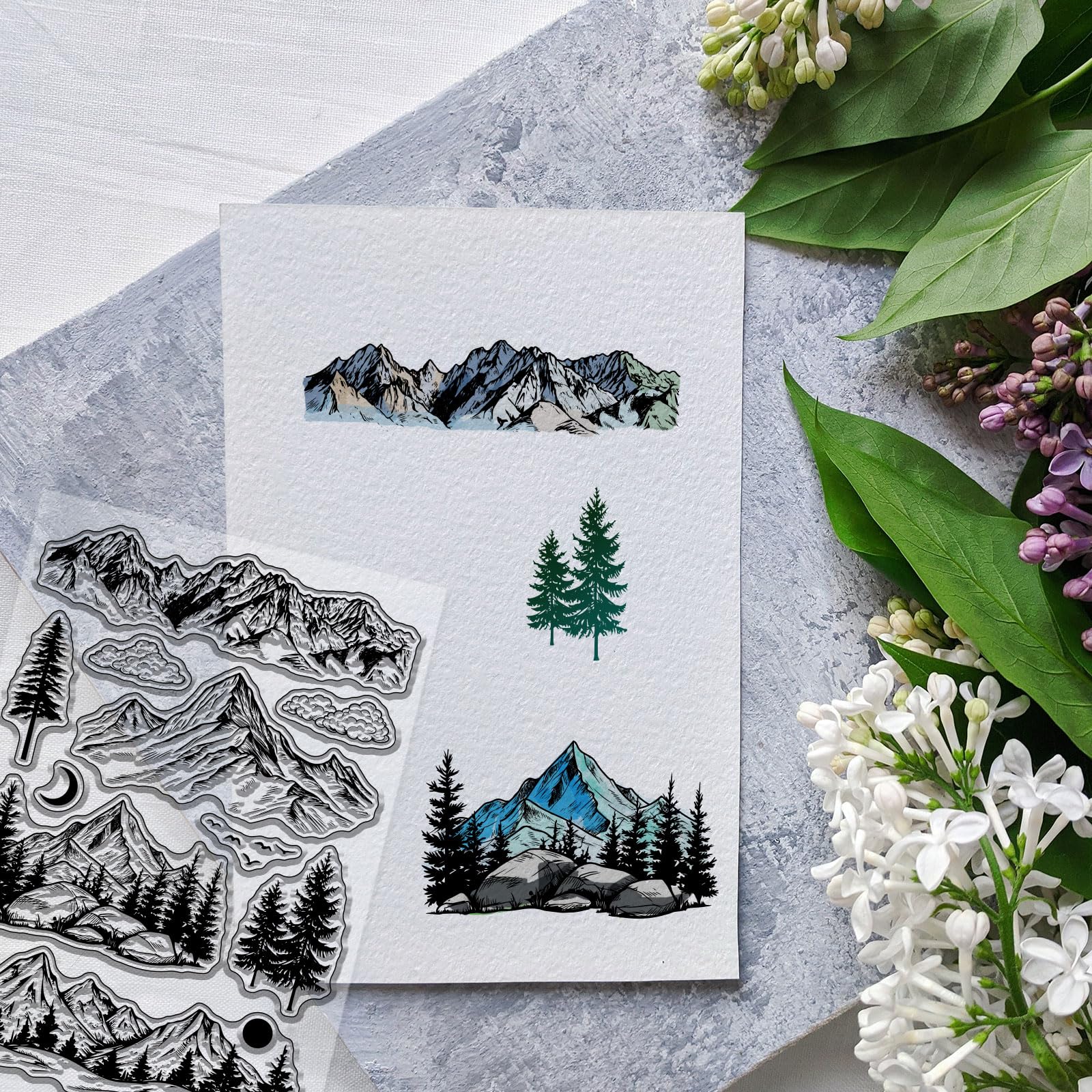 Tampons Transparents En Silicone - Motifs Montagnes, Arbres, Nuages - Pour Scrapbooking Et Cartes DIY