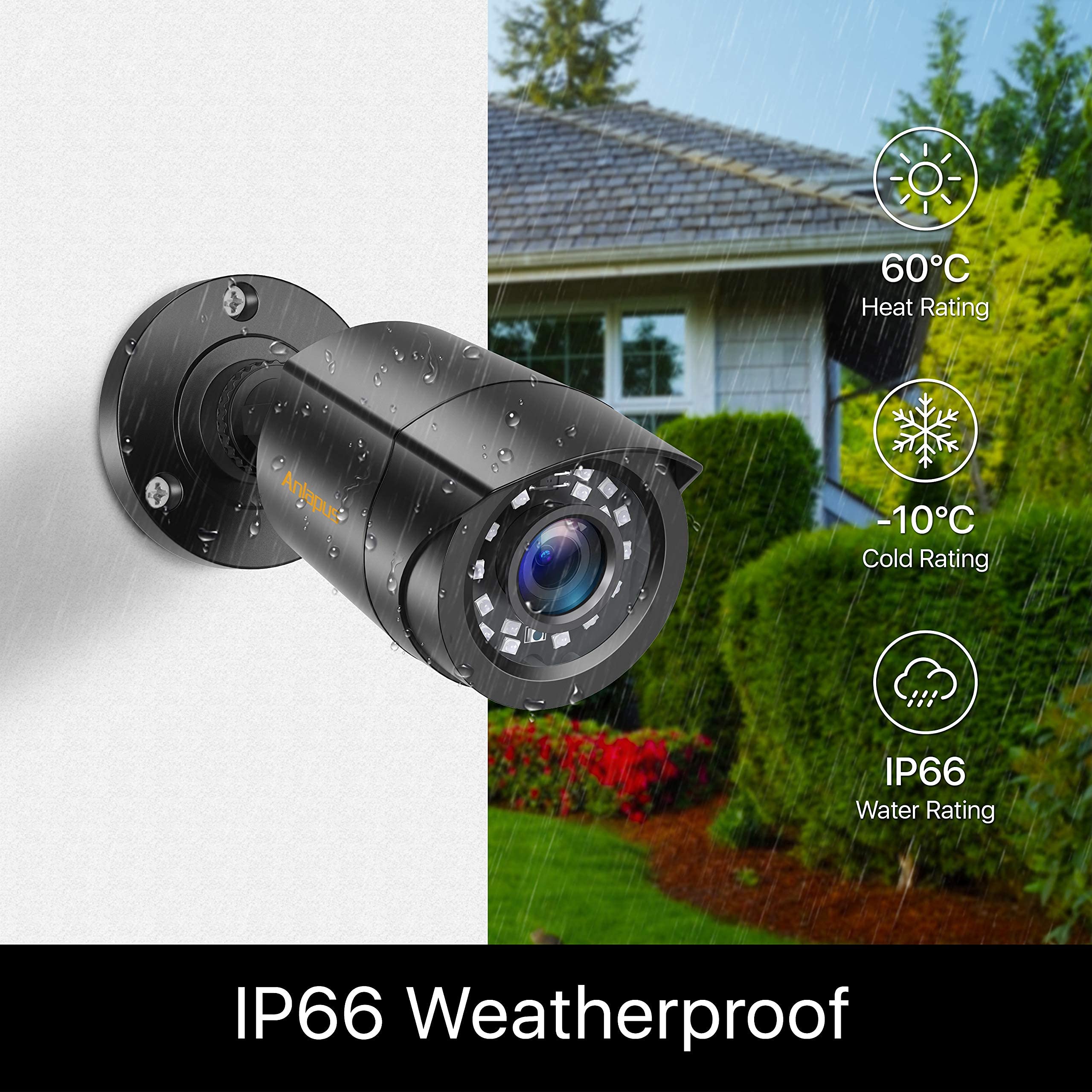 Anlapus 1080P Kit de Cámaras Seguridad 8CH H.265+ Videograbador DVR con 4 Cámara de Vigilancia Exterior, sin Disco Duro, Visión Nocturna, Alarma de Movimiento