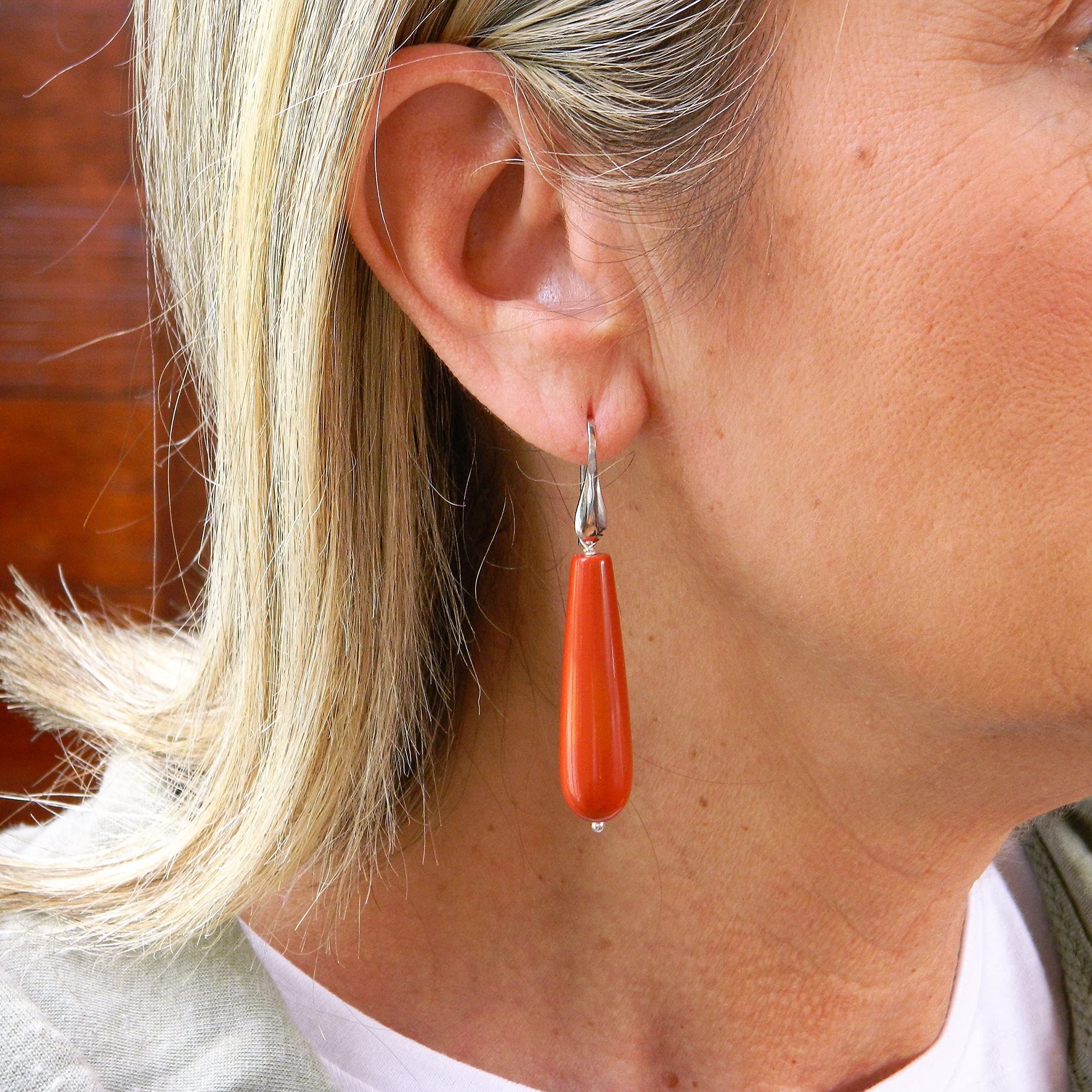 DodiGioielli Orecchini Donna Pendenti Argento 925 Corallo Rosso Sardegna | Handmade, Goccia Lunga, Rodiato, Made in Italy, Eleganti