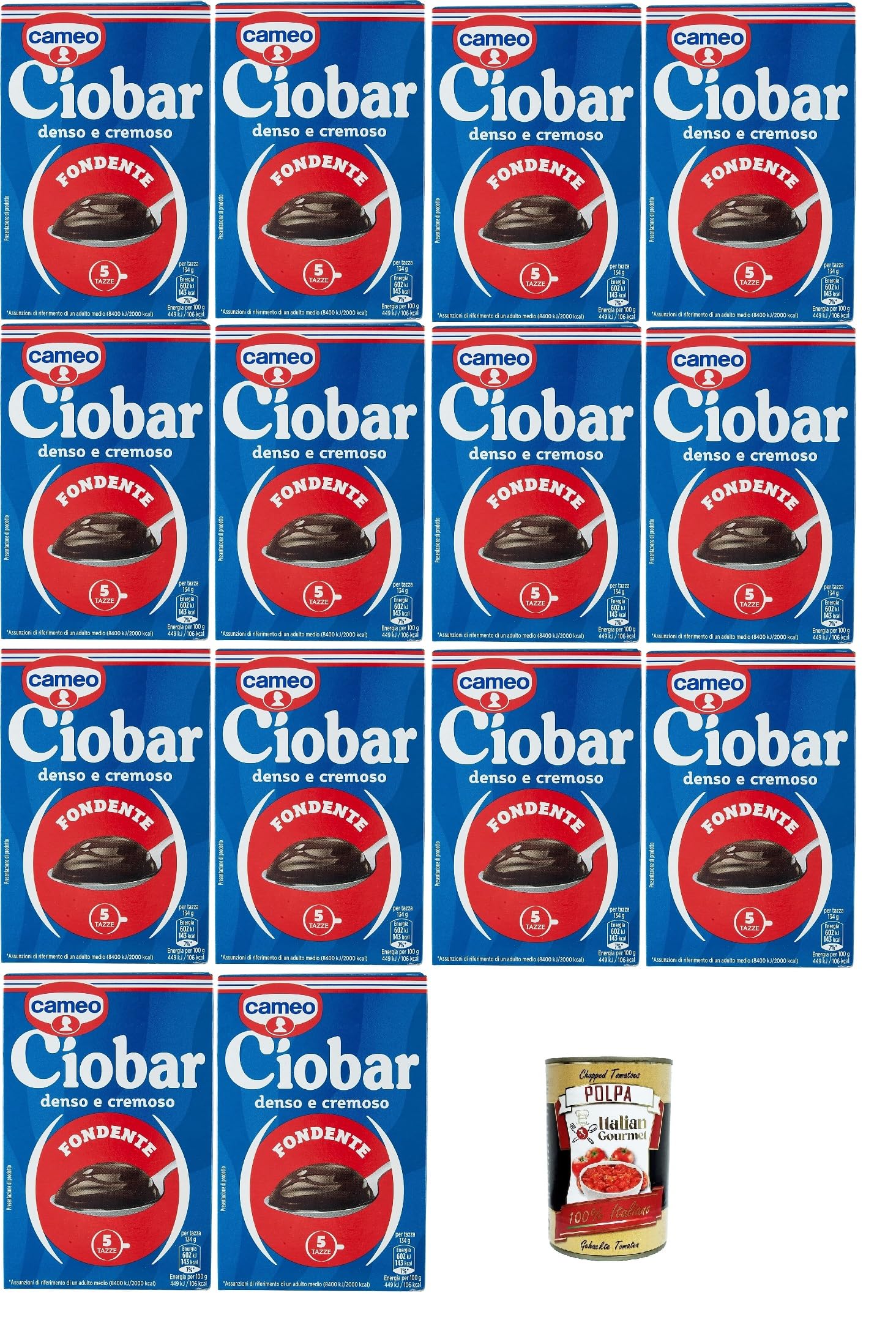 Cameo Ciobar Gusto Fondente chocolat chaud soluble Chocolat instantané, Istant hot chocolate, Adapté à la préparation végétalienne, 14x 125g + Italian Gourmet polpa 400g