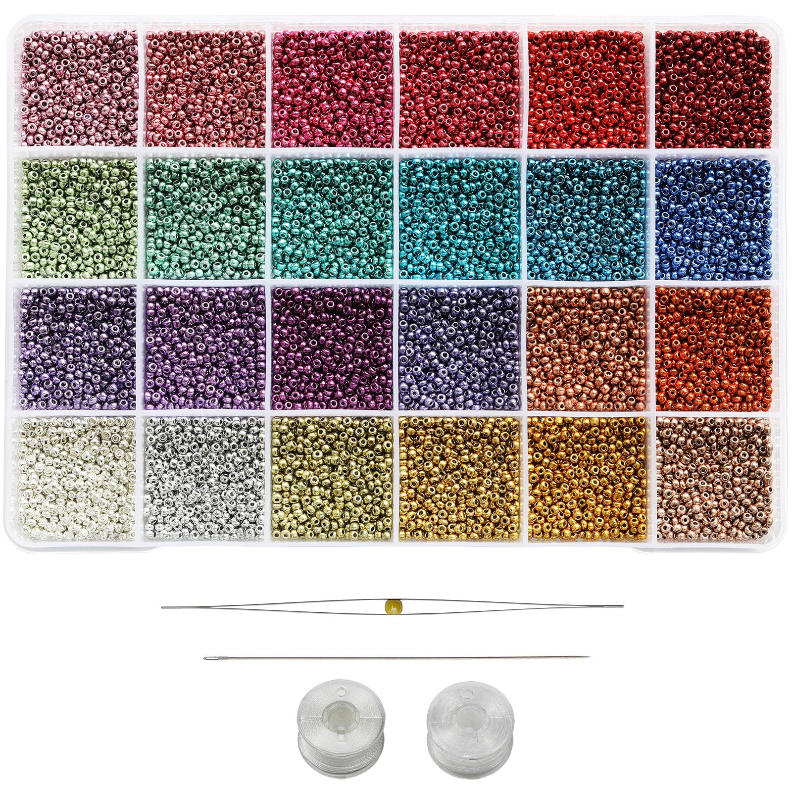 Bala&Fillic 11/0 Seed Beads 24 Colors About 14400pcs in Box, Small Craft Beads with Beading String and Beading Needles for Making Earring (600pcs/Color,24 Colors)