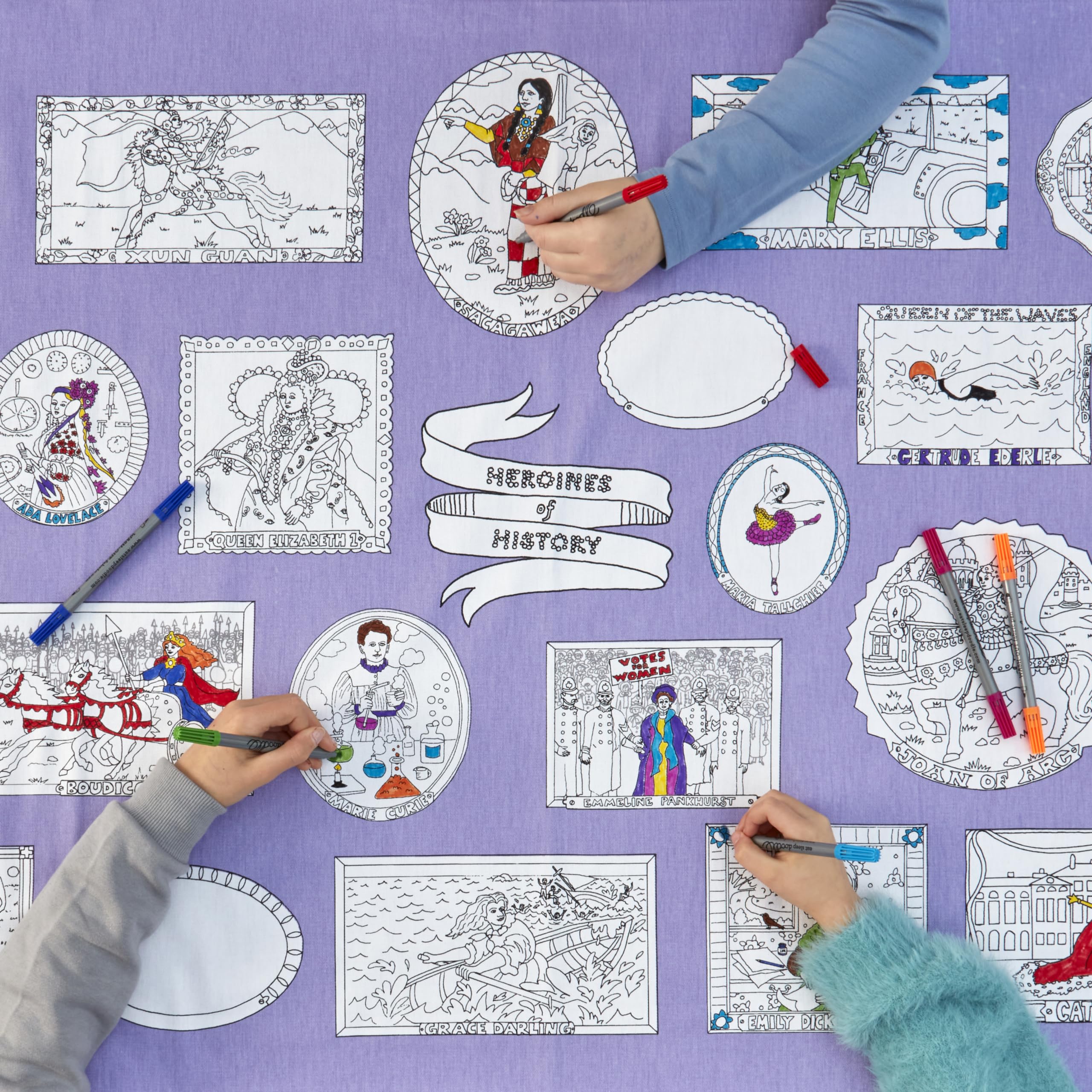 Eatsleepdoodle Women's Iconic In History Colouring Tablecloth W/ 10Pk Washable Markers - 130X85cm Inspirational Poster, Powerful In History For Kids - Washable & Reusable