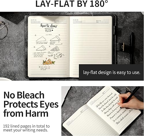 Miniatura 5 de CAGIE Diario con candado y cierre recargable con bolígrafo, diario A5 de piel sintética para escribir 192 páginas rayadas, diario para hombres y