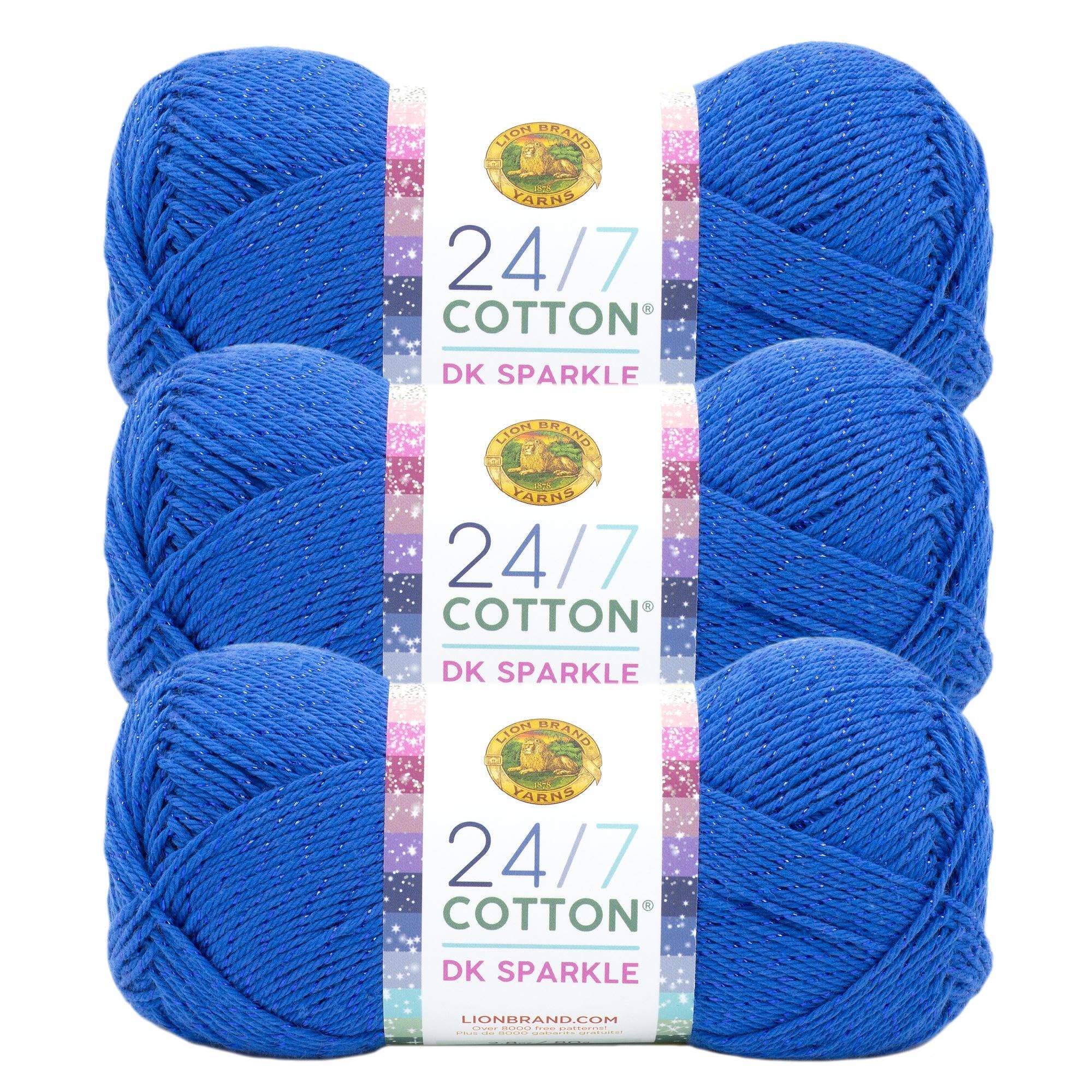 Lion Brand Yarn, 24/7 Cotton DK Crochet Yarn, Calypso, Metal Blue, 3 Pack