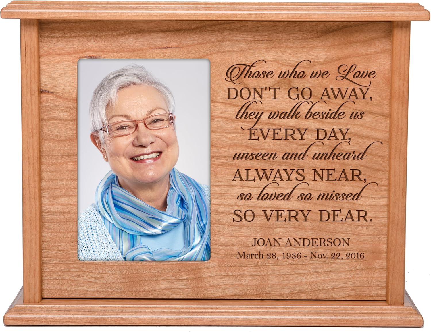 LifeSong Milestones Custom Engraved Cherry Wood Urn Box with 4x6 Photo Holds 200 cu in of Human Ashes Those who we Love Funeral Remembrance Loss of Loved One Memorial Gift