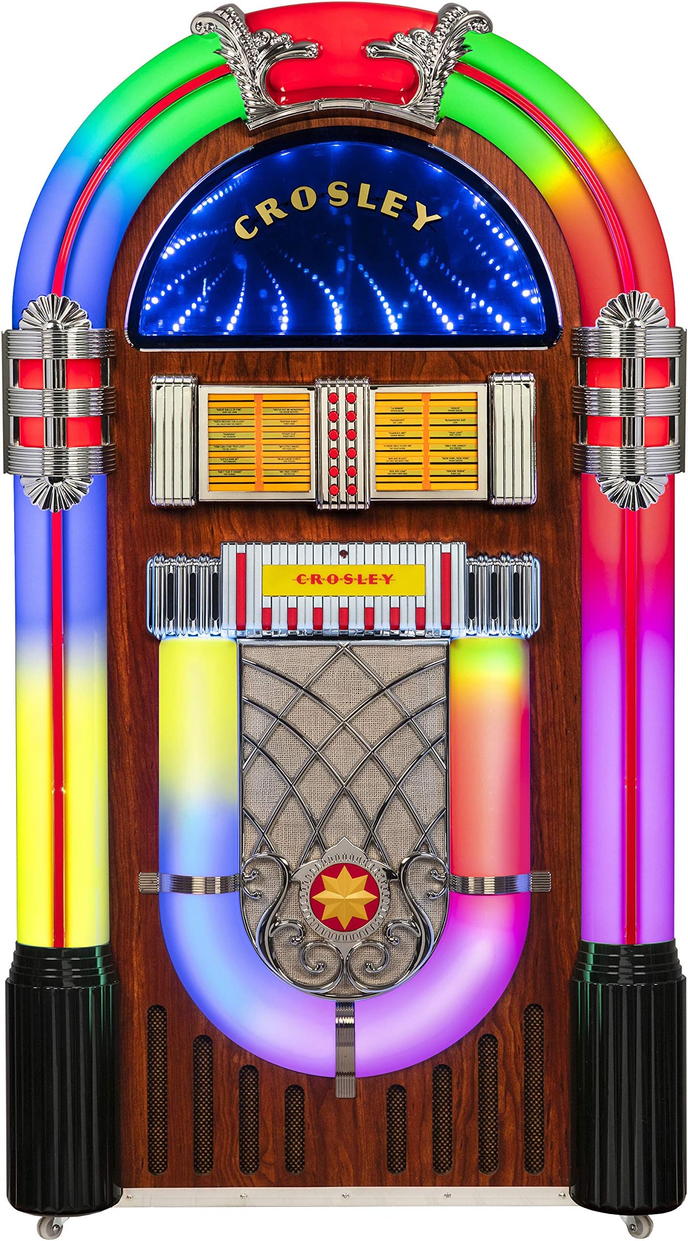 Crosley CR1215A-WA Full Size Digital Bluetooth Jukebox with CD, AM/FM Radio and Color Changing LED Lights, Walnut