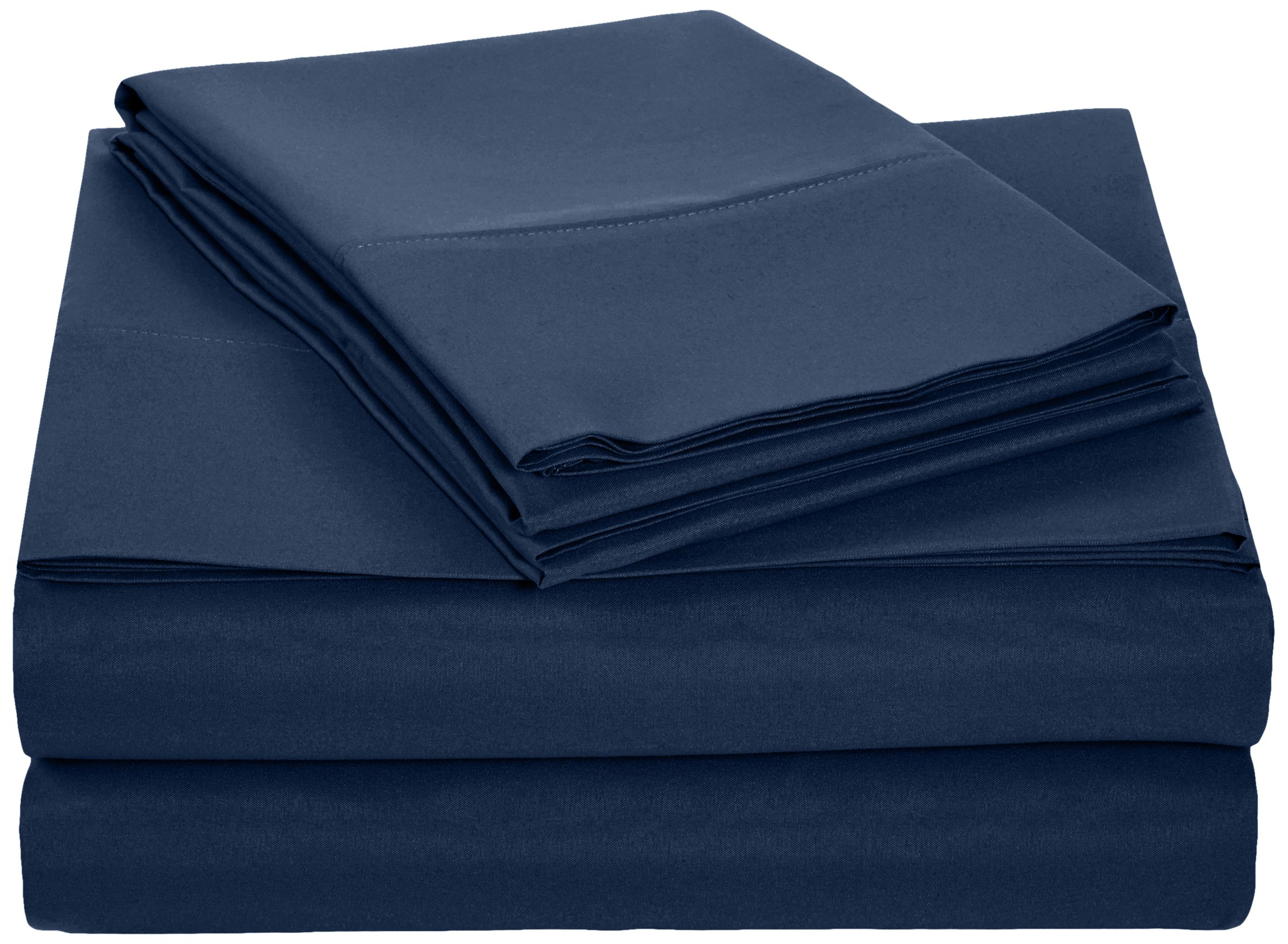 AmazonBasics Microfiber Sheet Set - solid (Includes 1 bedsheet, 1 Fitted Sheet with Elastic, 2 Pillow Covers) Queen, Navy Blue