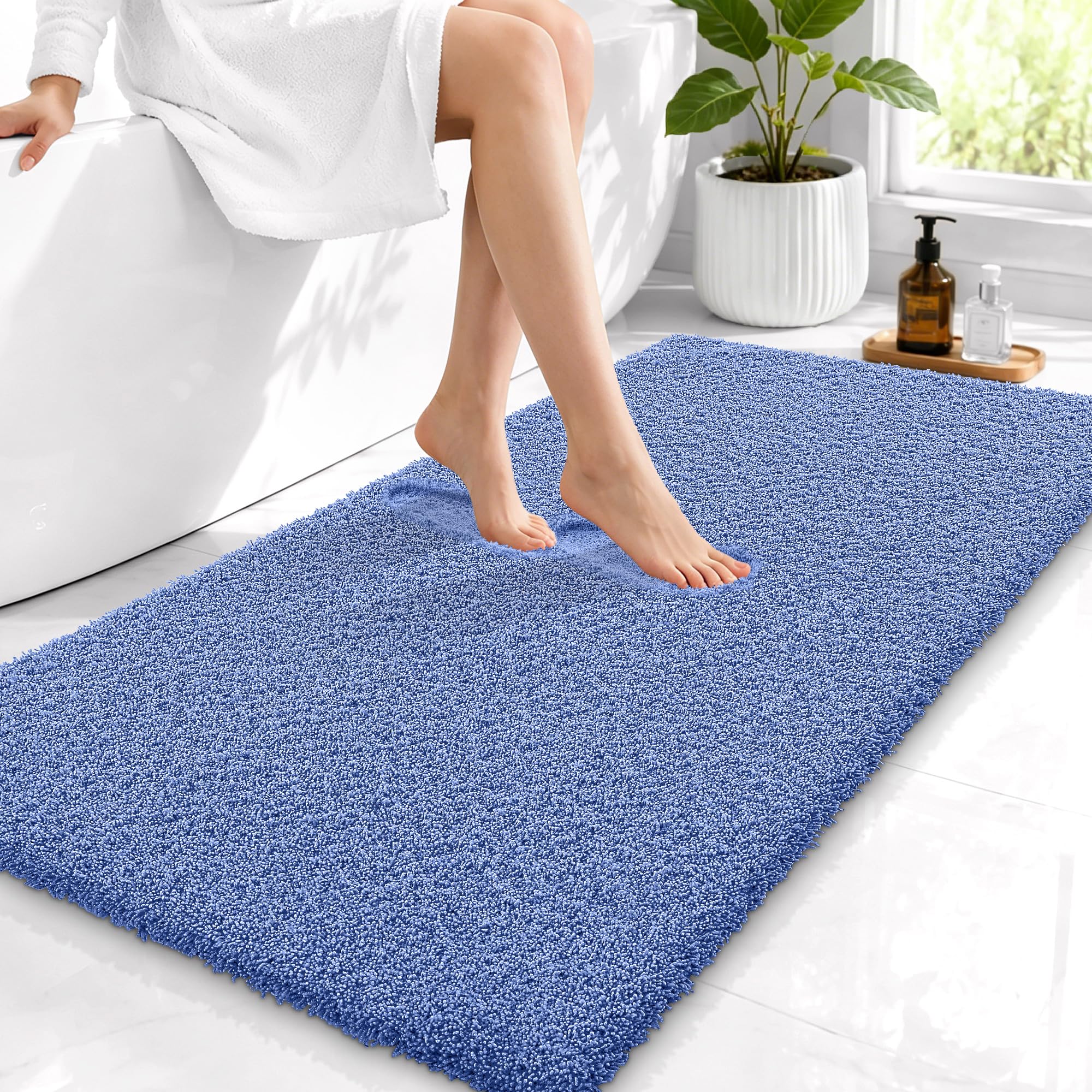 OLANLY Microfiber Bathroom Runner Rug 44x24, Soft Bath Mat, Cornflower Blue