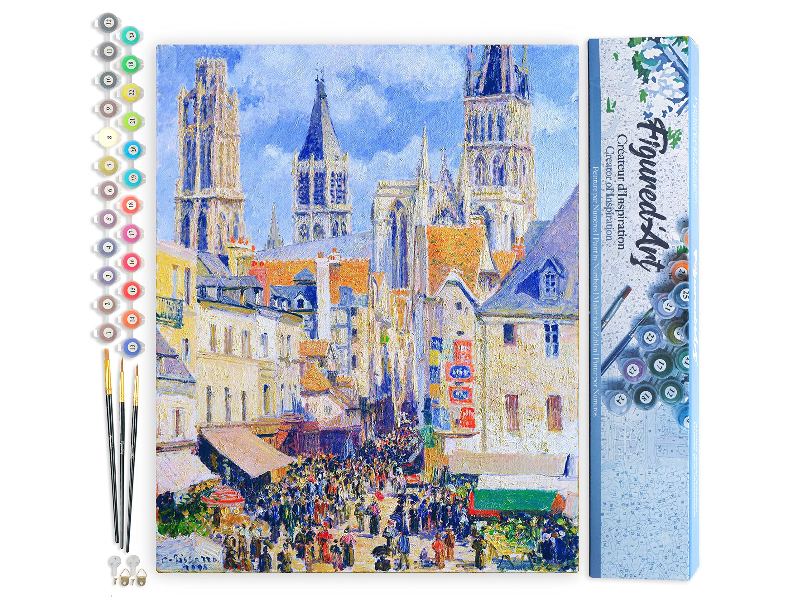 Figured'Art Dipingere con i Numeri - Paint by Numbers Rue de l'Épicerie, Rouen - Camille Pissarro, Passatempo per Adulti, Kit Completo, Hobby Creativi - Quadri fai da te 40x50cm senza cornice