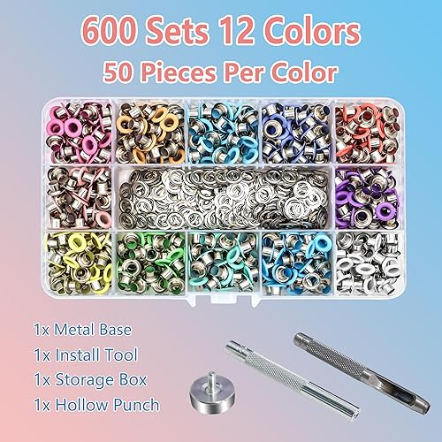 Vista 7 de YHNTGB Juego de 600 ojales de metal de 3/16 pulgadas con 3 herramientas de instalación y caja de almacenamiento para zapatos, ropa, bolsa