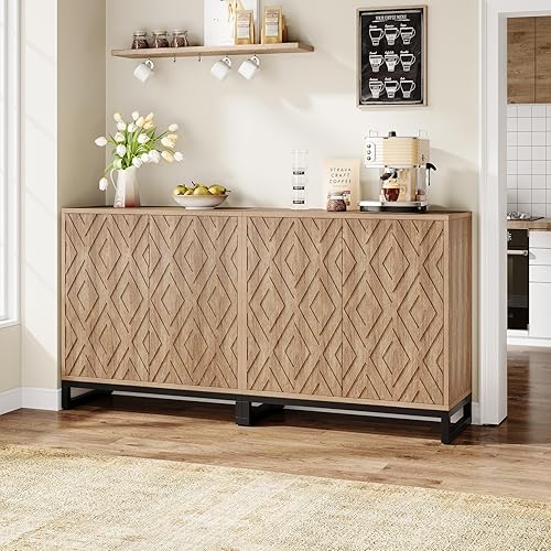 Miniatura 5 de Tribesigns Aparador de buffet con almacenamiento, 57.5 pulgadas de granja con estantes ajustables, armario de almacenamiento decorativo para cocina,