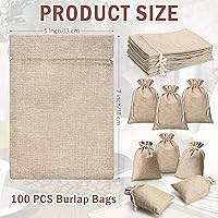 Vista 2 de Woanger 100 bolsas pequeñas de arpillera con cordón, bolsas de regalo reutilizables de arpillera, bolsas de lino para envolver cumpleaños, bodas