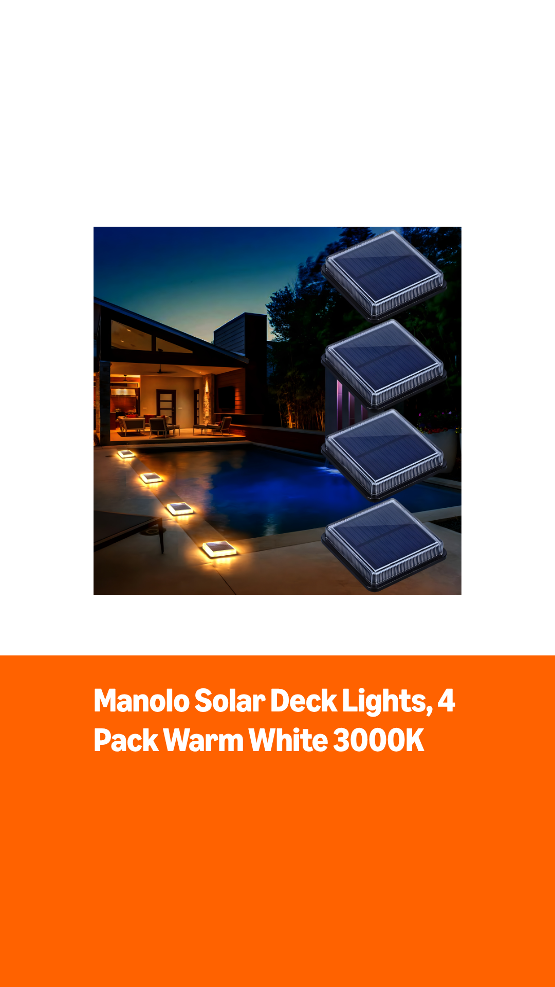 Solar Deck Lights – 4-Pack Outdoor Patio Garden Pathway Step Lights, Warm White, Auto On/Off, Waterproof IP68, No Wiring Needed
