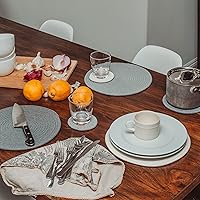 Vista 5 de OrganiHaus Juego de 6 posavasos de algodón absorbente, decoración rústica de estilo bohemio para mesa de café y protección de bebidas, posavasos