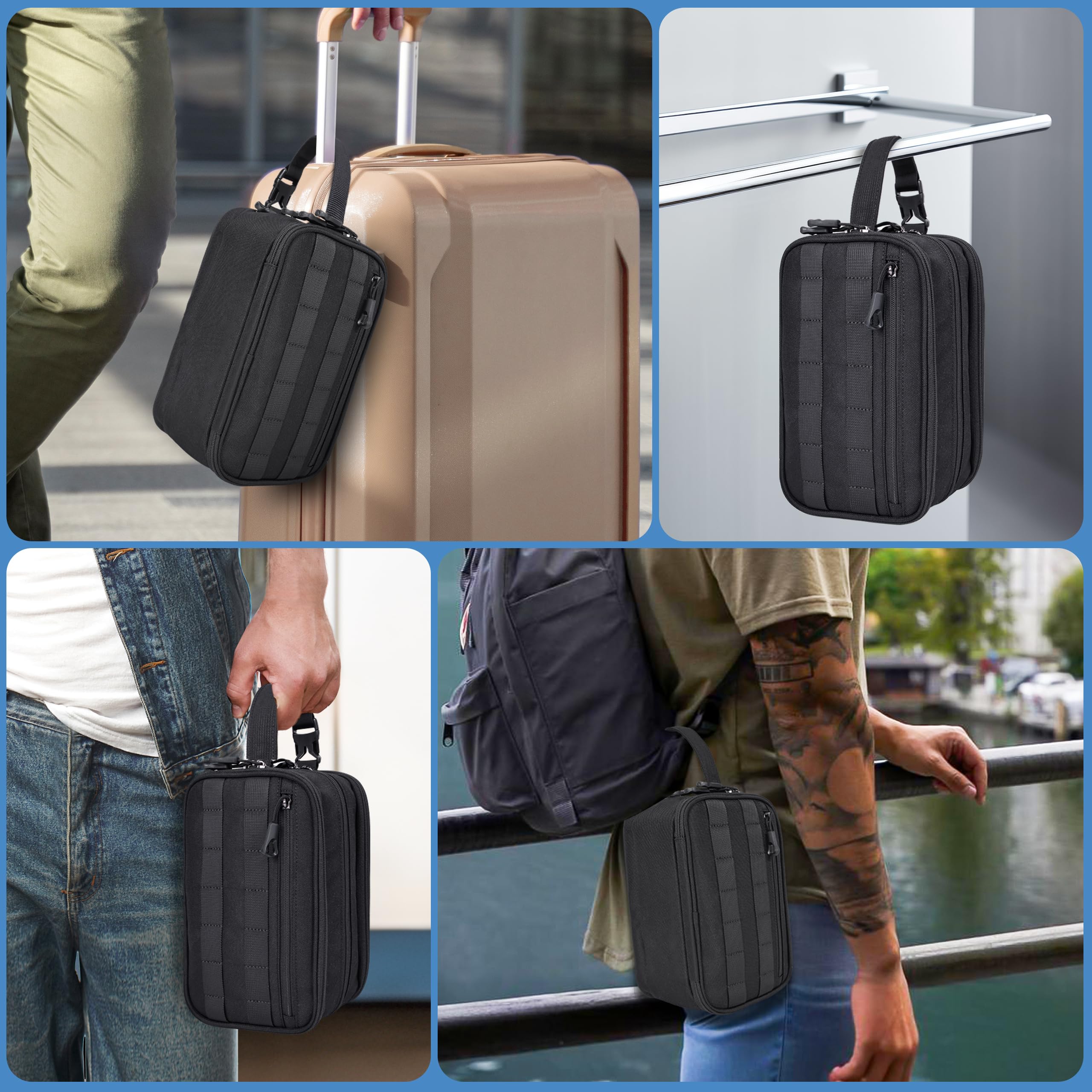 HILOMON Neceser de viaje para hombre, con cremalleras YKK, bolsa de aseo táctica con compartimentos, bolsa de baño impermeable, bolsa de higiene, bolsa de cosméticos para hombres, Negro -,