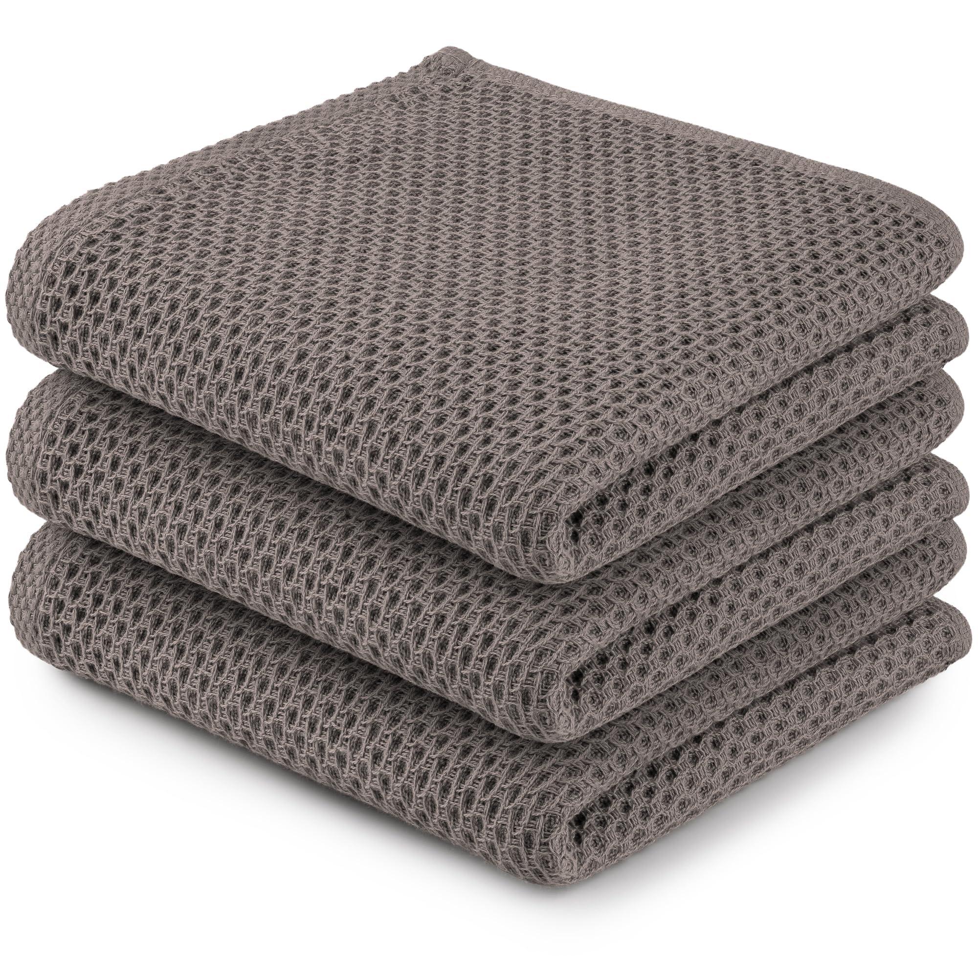 Zulay Waffle Weave Dish Towel - 13x28 3 Pack Light Grey