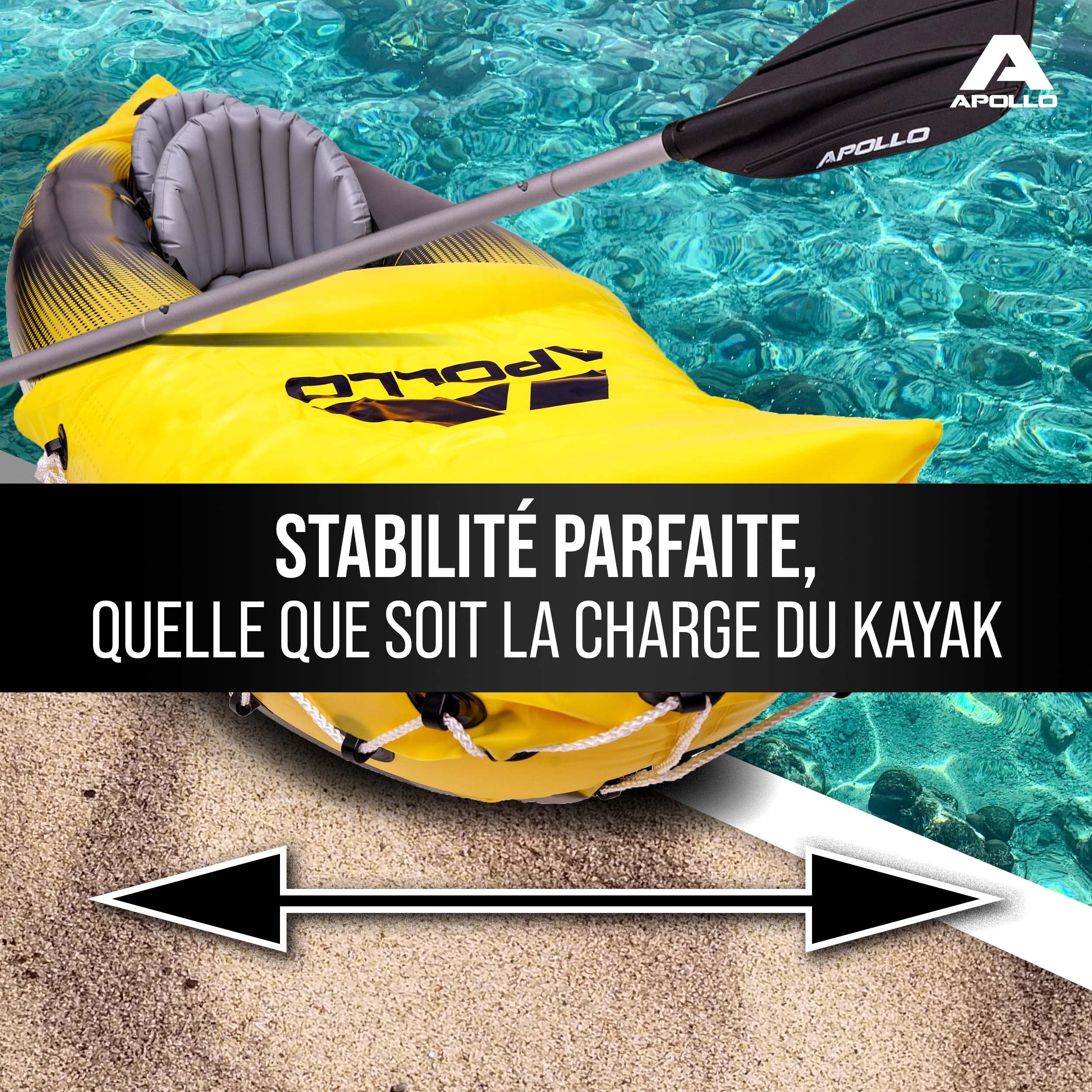 Apollo - Kayak Sea Lion - Kayak gonflable extra spacieux - 312 x 91 x 51 cm - Canoë stable et léger - Kayak gonflable confortable et maniable - Pour 2 personnes - Occupation maximale - Kit complet