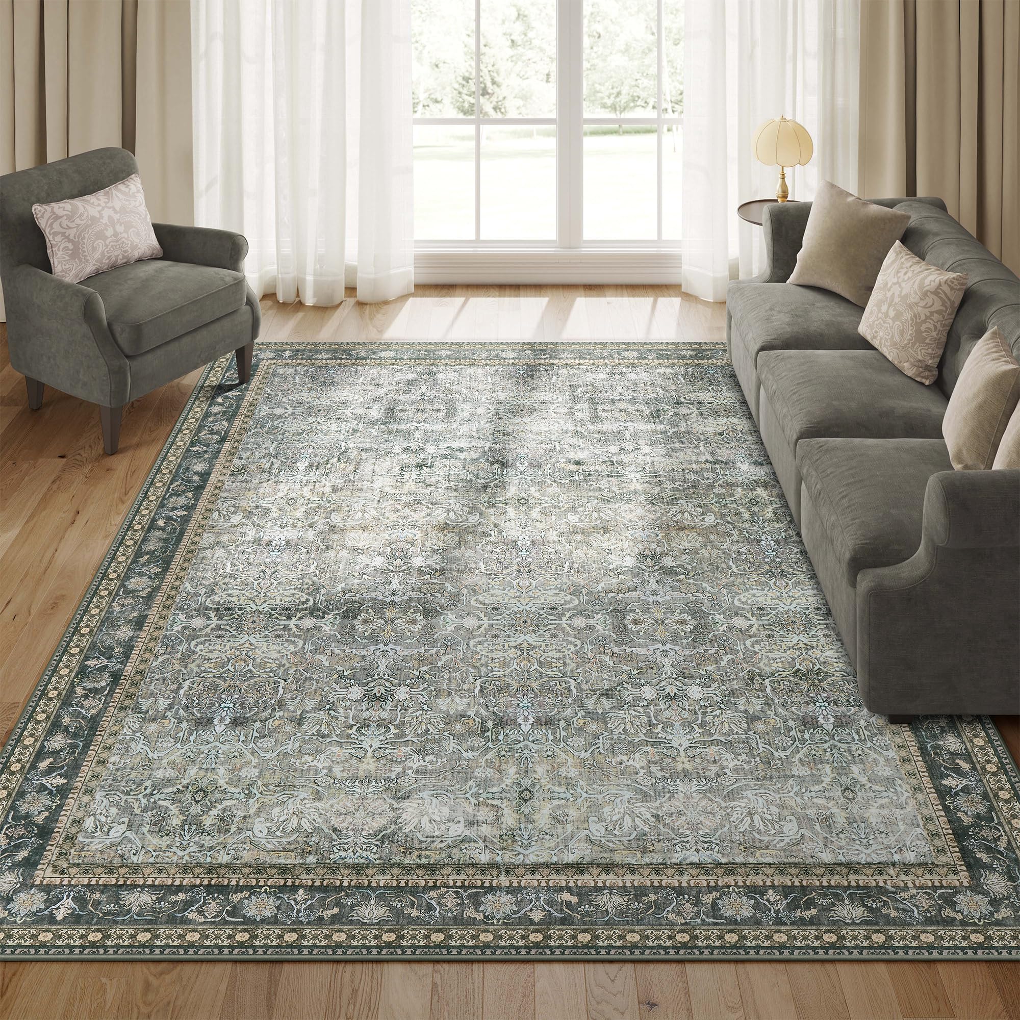 SONGMICS HOME Area Rug, 6x9 ft Living Room Rug, Vintage-Style, Non